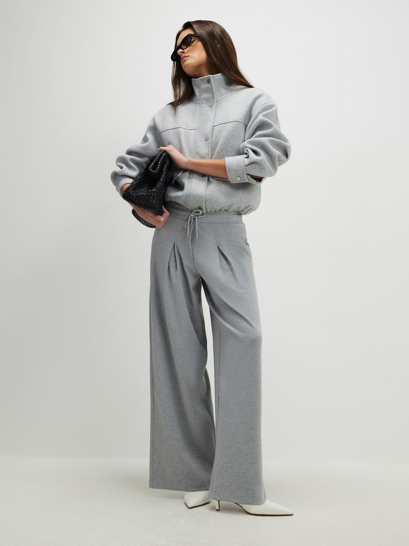 River Island Drawstring Wide Leg Trousers - Grey