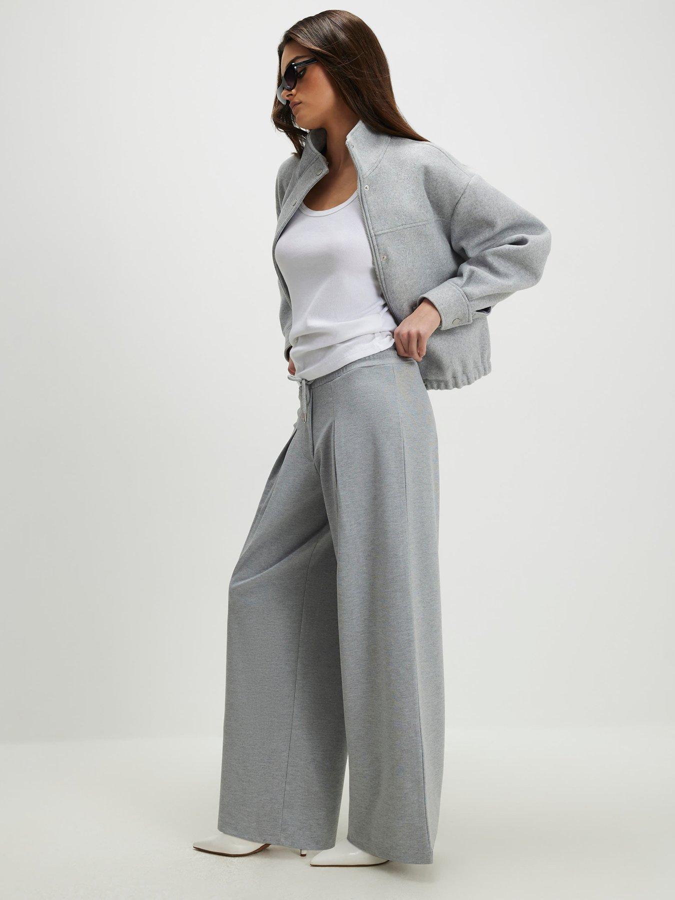 Image 3 of 4 of River Island Drawstring Wide Leg Trousers - Grey