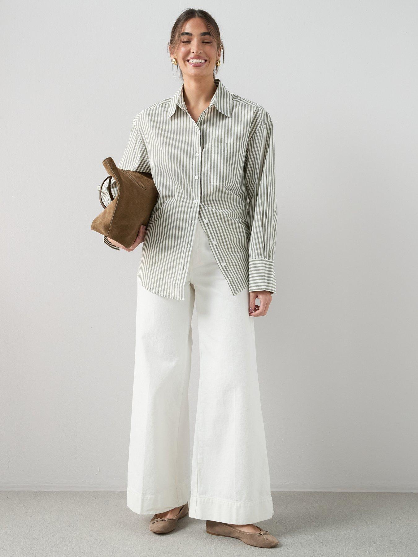 The Very Collection Cotton Poplin Stripe Shirt in Sage