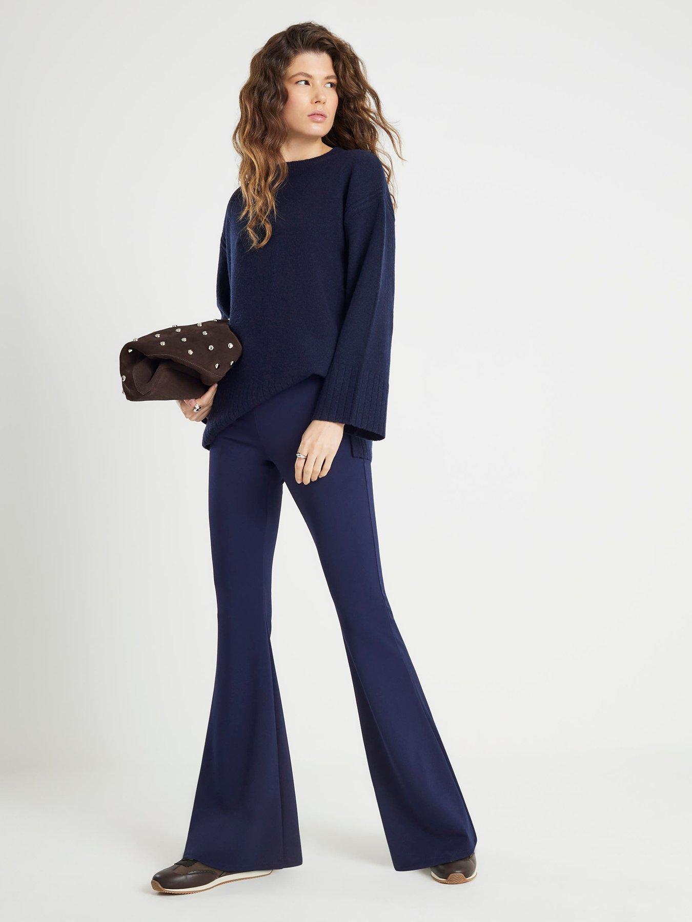 Image 3 of 4 of River Island Pull On Kick Flare Trousers - Navy