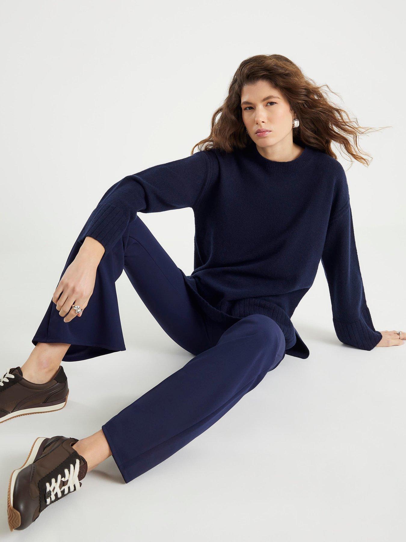 Image 4 of 4 of River Island Pull On Kick Flare Trousers - Navy