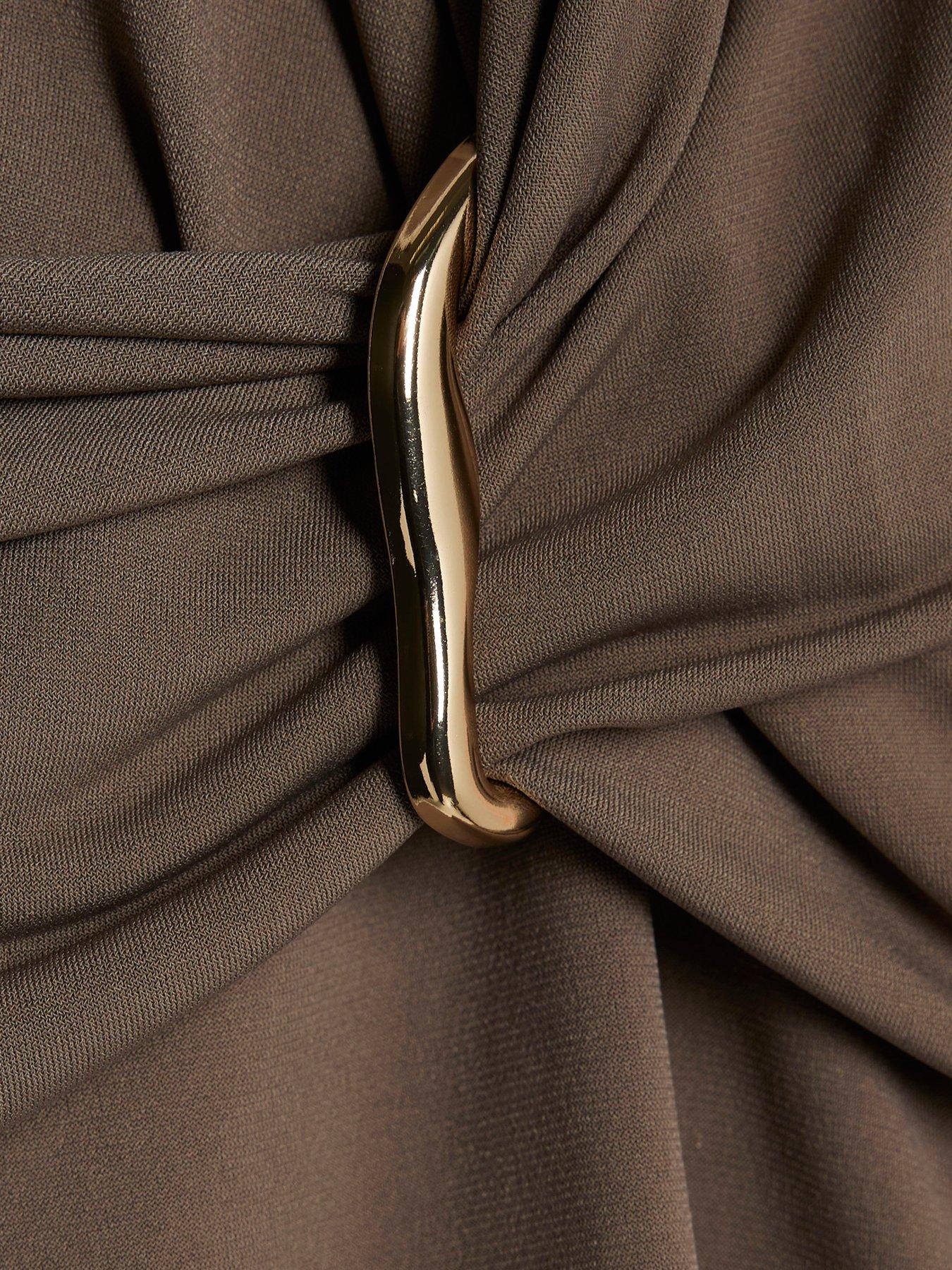 Image 6 of 6 of River Island Long Sleeve Wrap Detail Trim Top - Beige