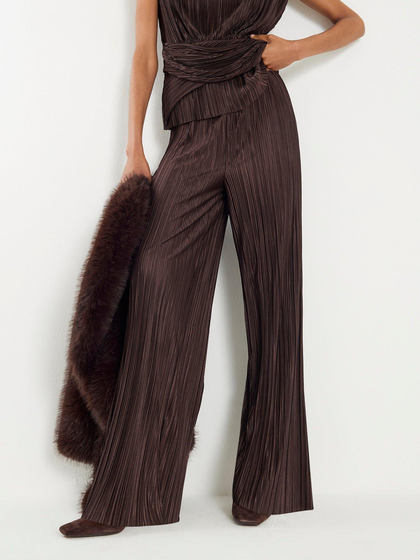 Image 3 of 6 of River Island Plisse Wide Leg Trouser - Brown