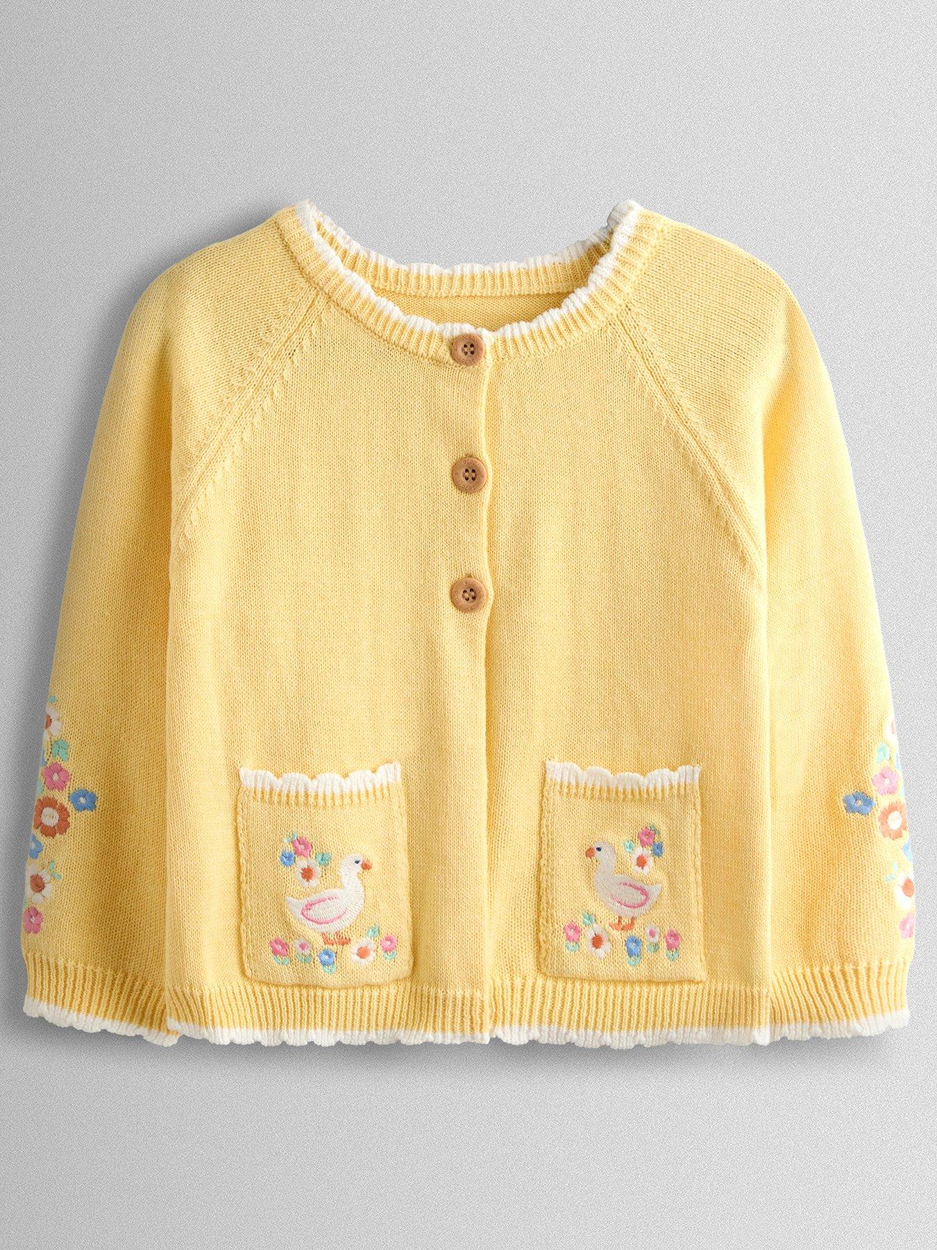 JoJo Maman Bebe Toddler Girls Duck Embroidered Scalloped Cardigan - Yellow