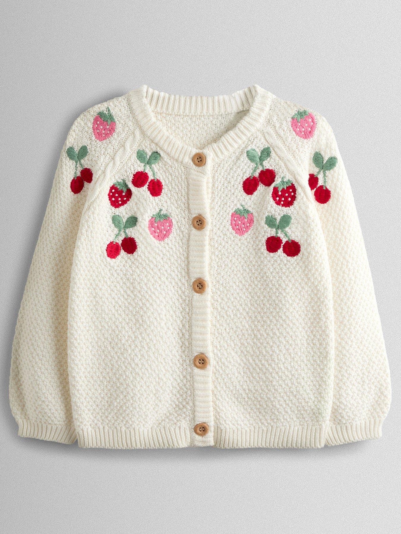 JoJo Maman Bebe Toddler Girls Fruit Embroidered Textured Cardigan - Cream