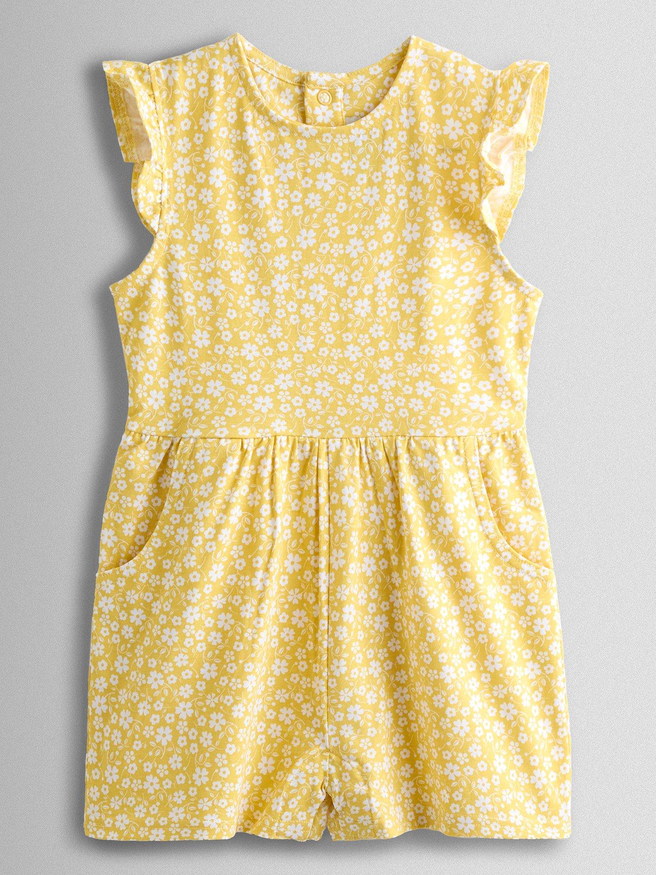 Image 1 of 4 of JoJo Maman Bebe Toddler Girls Ditsy Frill Sleeve Jumpsuit - Yellow