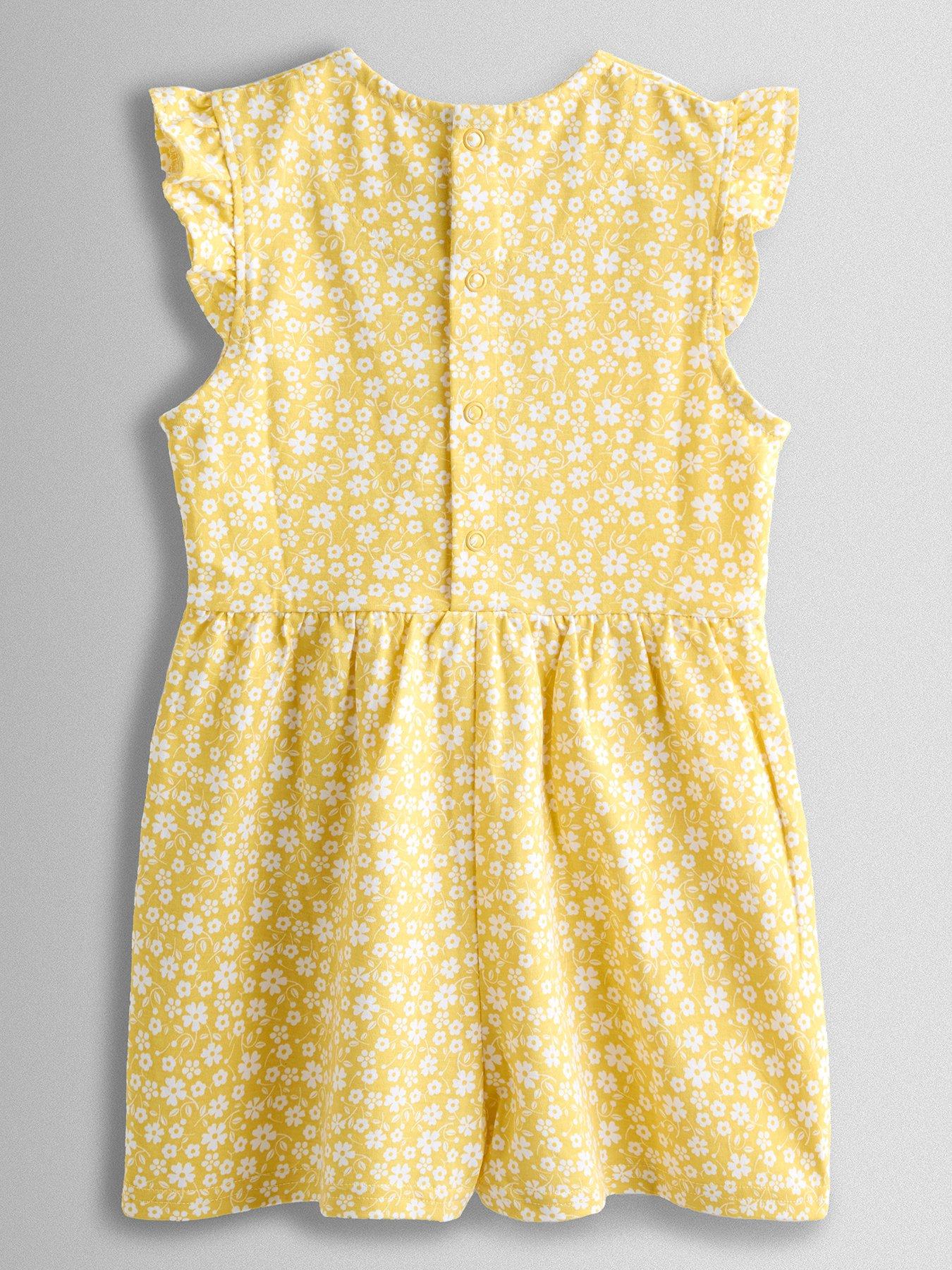 Image 2 of 4 of JoJo Maman Bebe Toddler Girls Ditsy Frill Sleeve Jumpsuit - Yellow