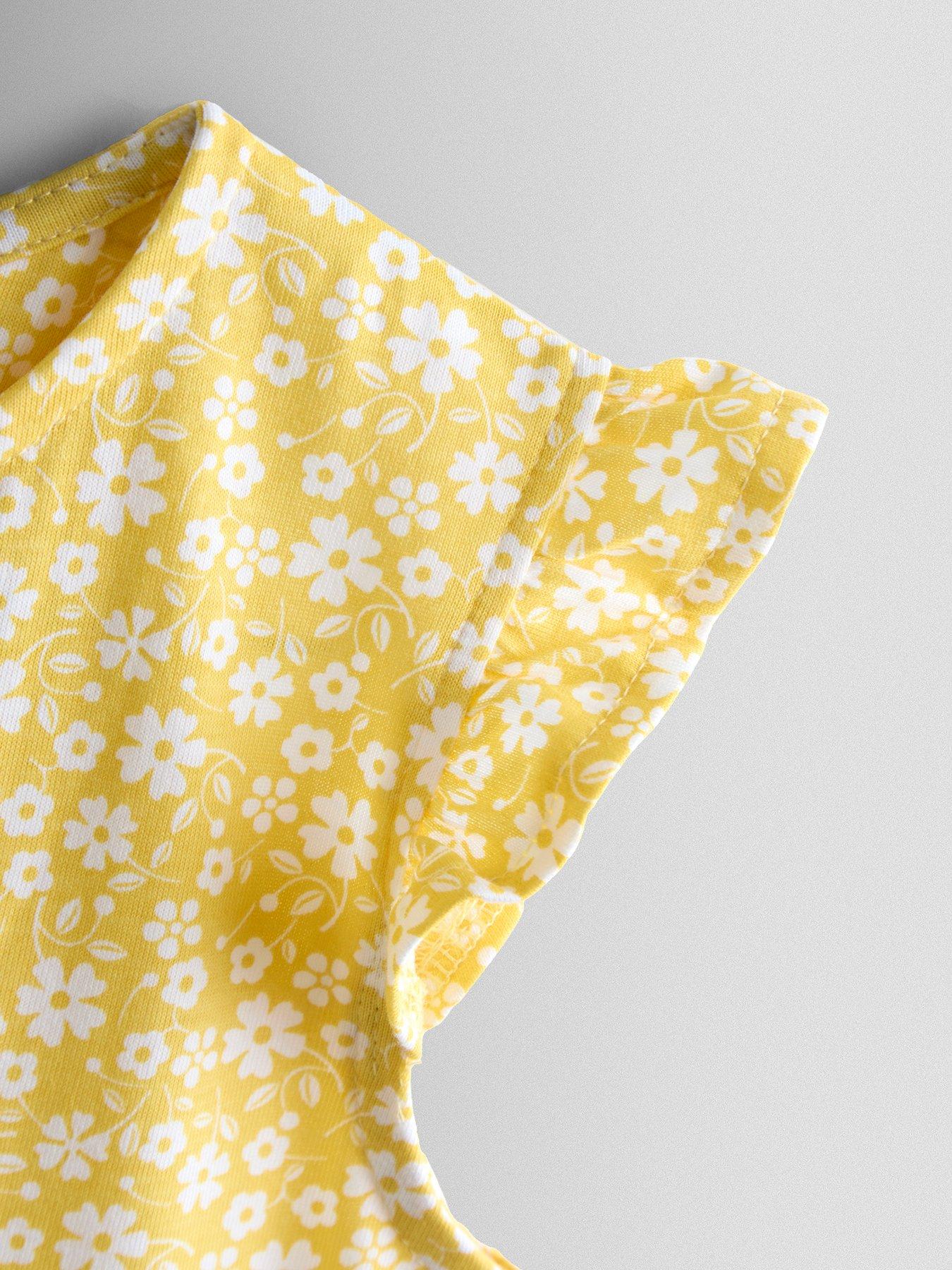 Image 3 of 4 of JoJo Maman Bebe Toddler Girls Ditsy Frill Sleeve Jumpsuit - Yellow