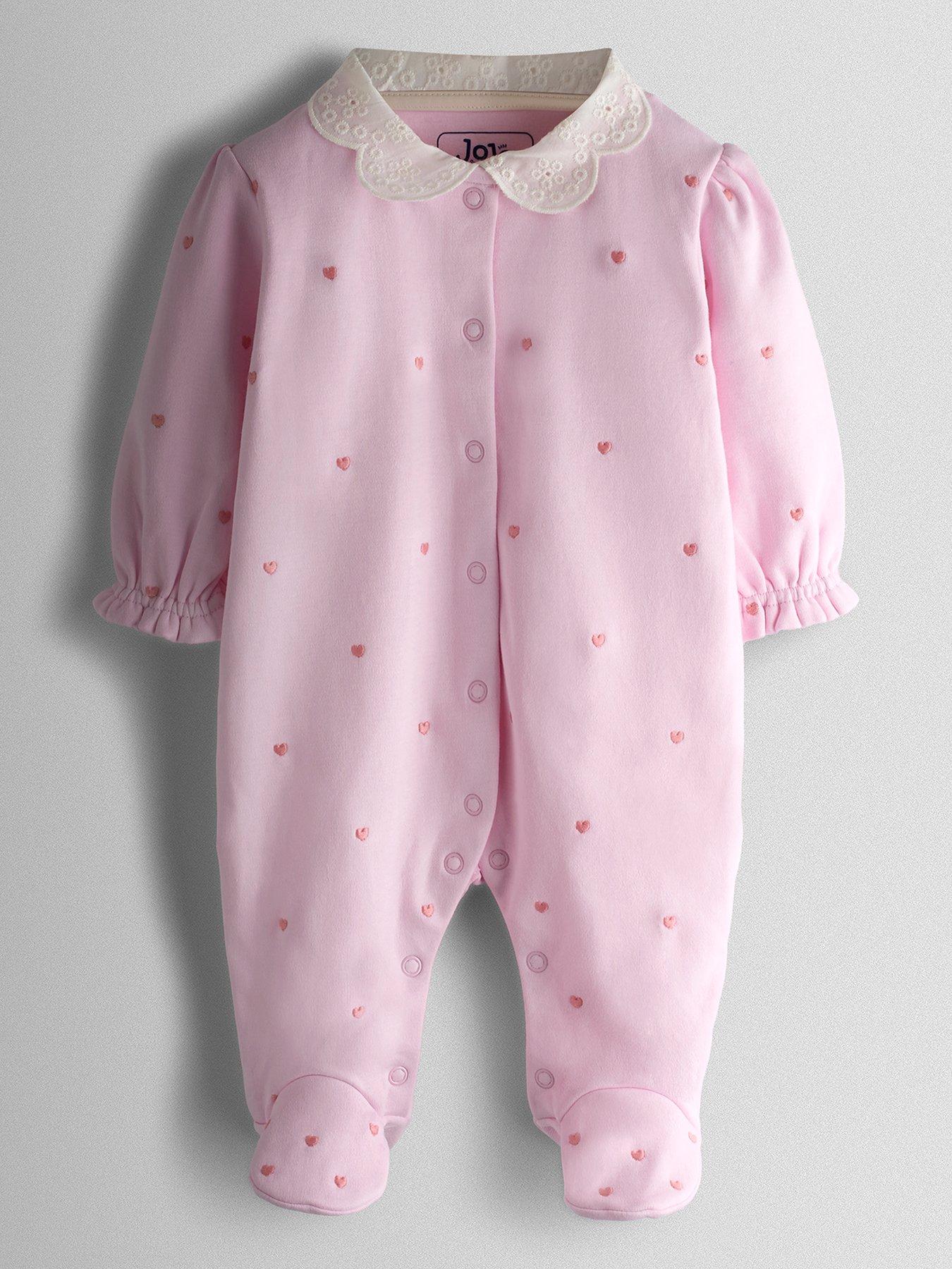 Image 2 of 6 of JoJo Maman Bebe Baby Girls Heart Embroidered Sleepsuit &amp; Turban Set - Pink