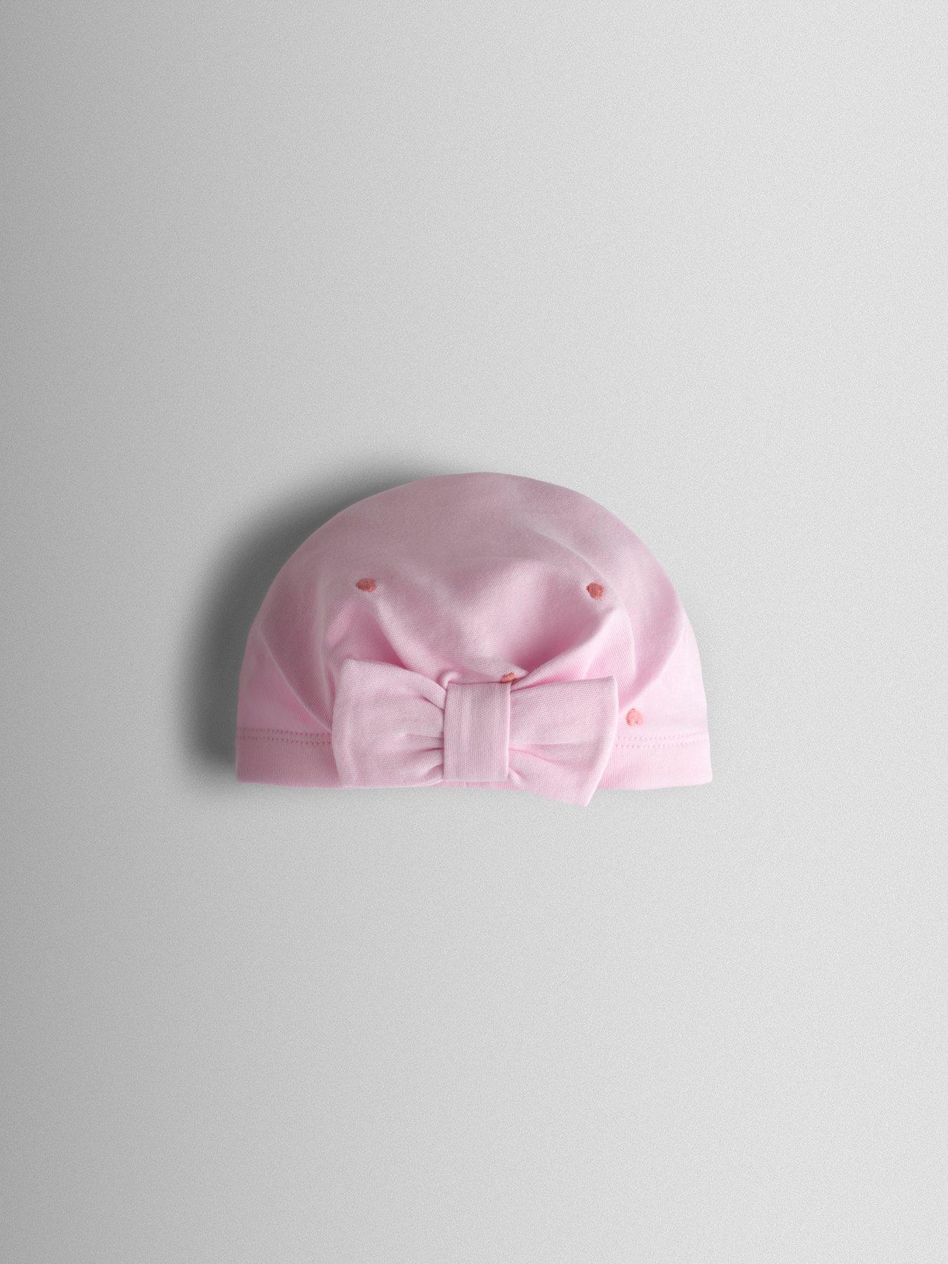 Image 4 of 6 of JoJo Maman Bebe Baby Girls Heart Embroidered Sleepsuit &amp; Turban Set - Pink