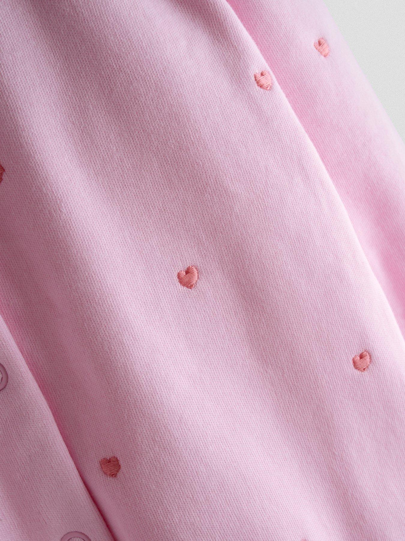 Image 6 of 6 of JoJo Maman Bebe Baby Girls Heart Embroidered Sleepsuit &amp; Turban Set - Pink