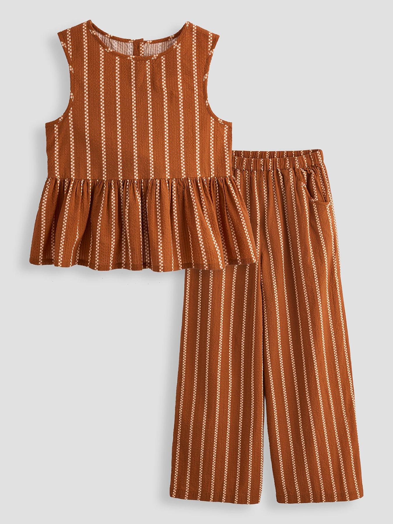 The Very Collection Girls Peplum Top And Trouser Stripe Set - Beige
