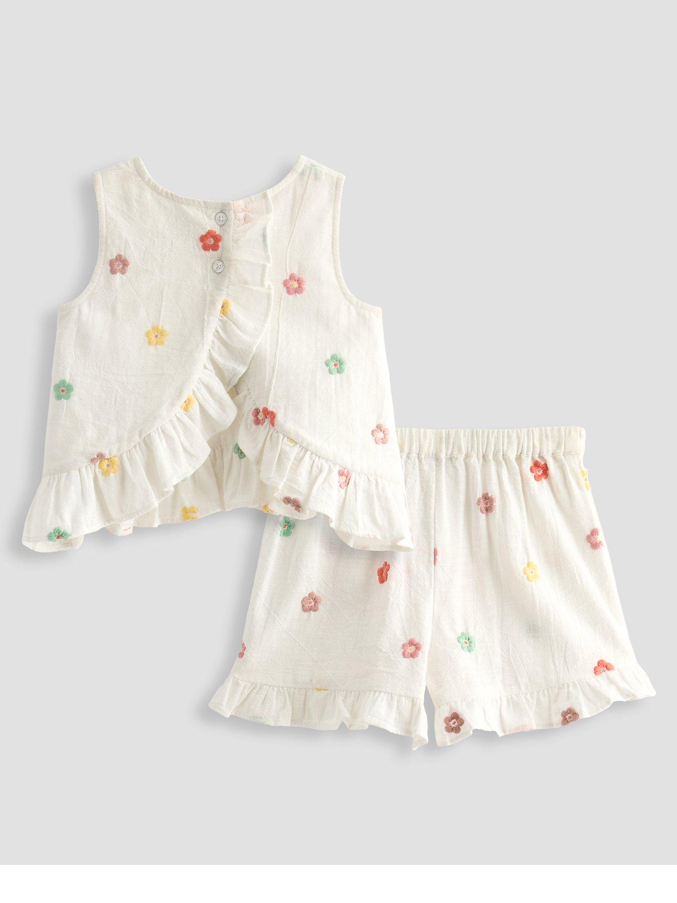 Image 2 of 4 of The Very Collection Girls Frill Sleeveless Top And Short Embroidered Flower Outfit - Cream