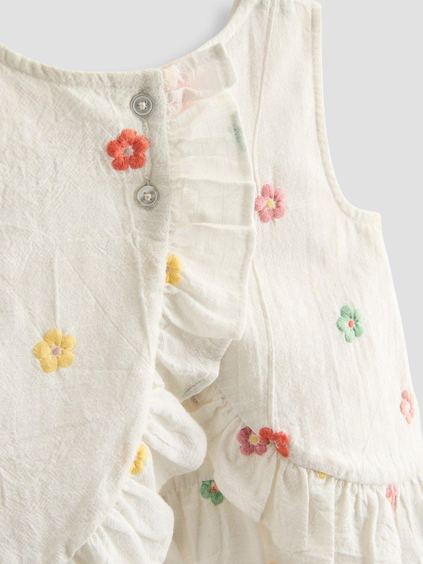Image 3 of 4 of The Very Collection Girls Frill Sleeveless Top And Short Embroidered Flower Outfit - Cream
