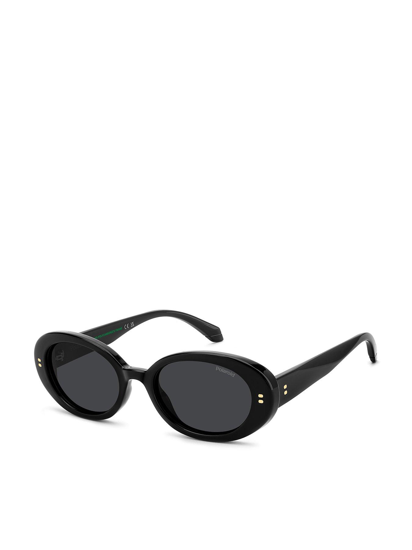 Polaroid Round Thick Frame Sunglasses- Black