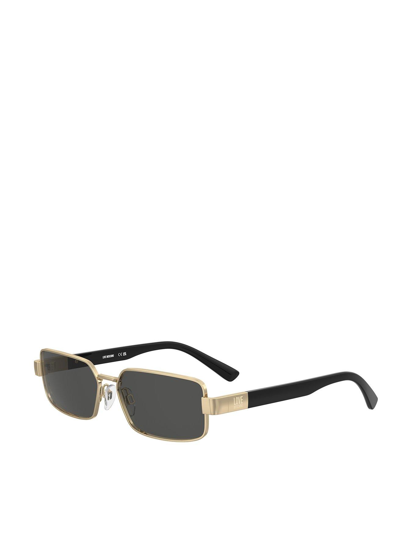 LOVE MOSCHINO Rectangular Sunglasses- Gold Metal Temples And Black Tips.