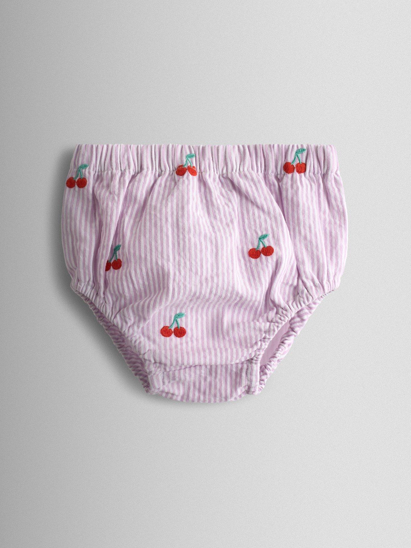 Image 5 of 7 of JoJo Maman Bebe Baby Girls Strawberry Embroidered Stripe Dress And Hat Set - Purple