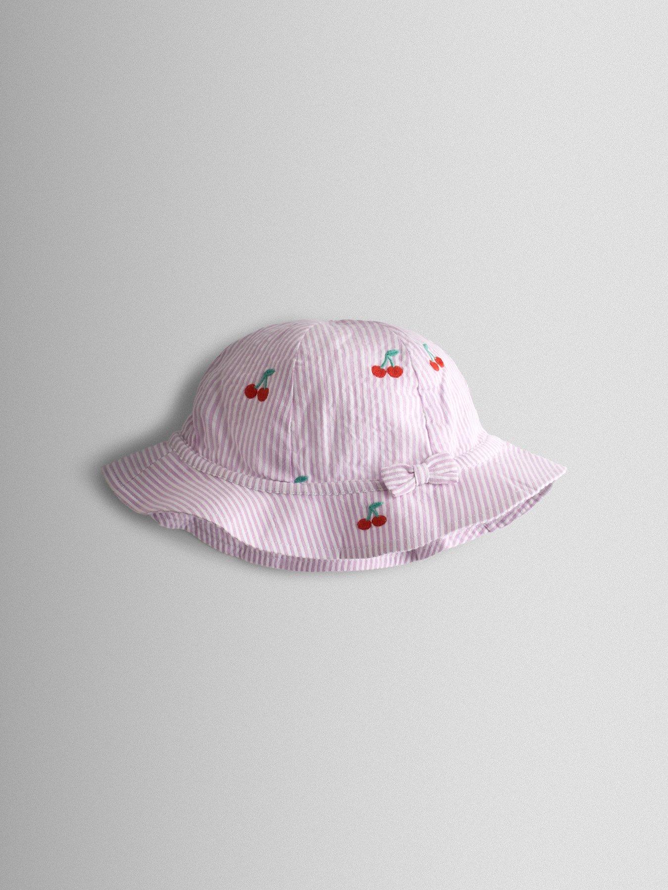 Image 6 of 7 of JoJo Maman Bebe Baby Girls Strawberry Embroidered Stripe Dress And Hat Set - Purple