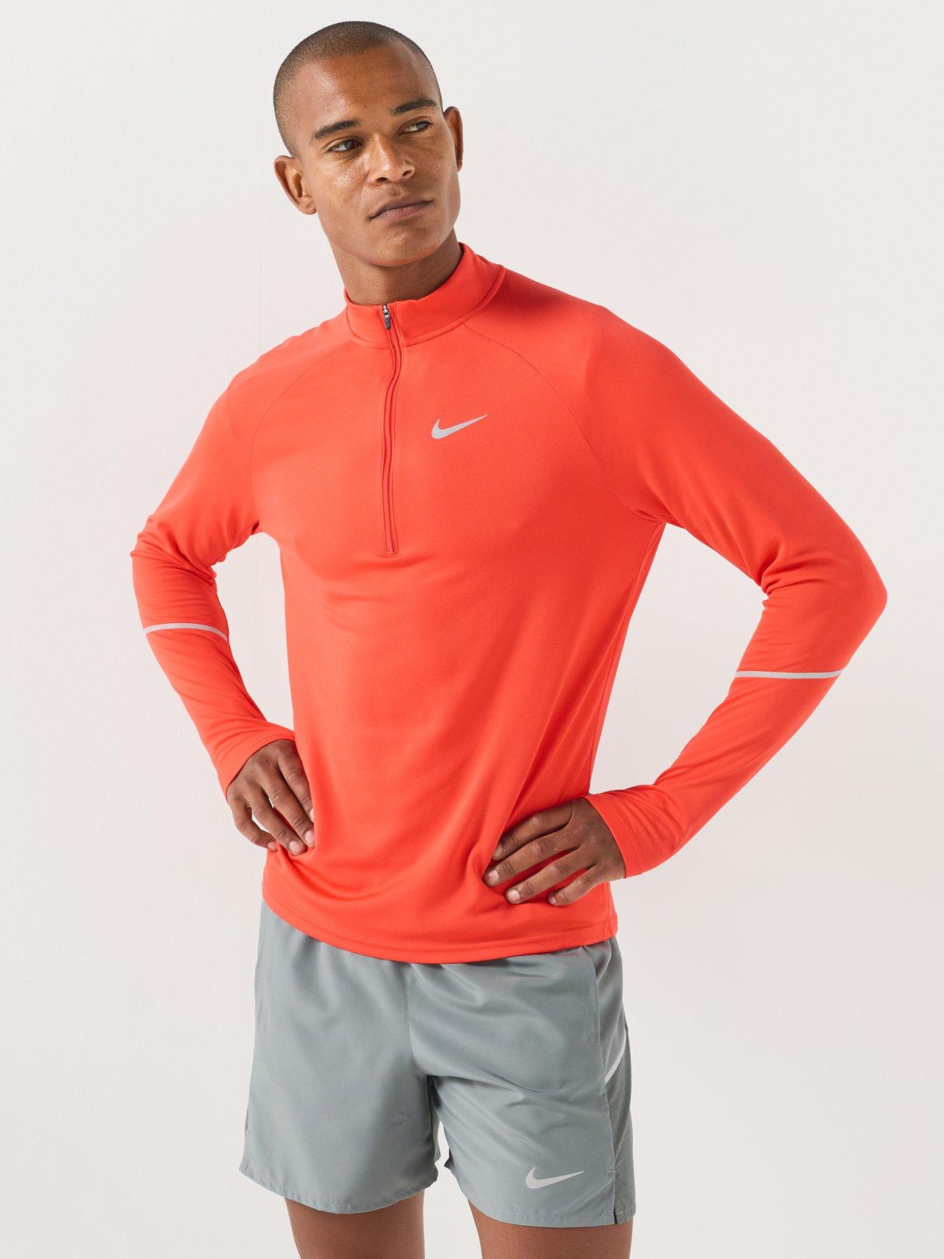 Nike Mens Running Miler Dri-Fit UV Long Sleeve T-Shirt - Red