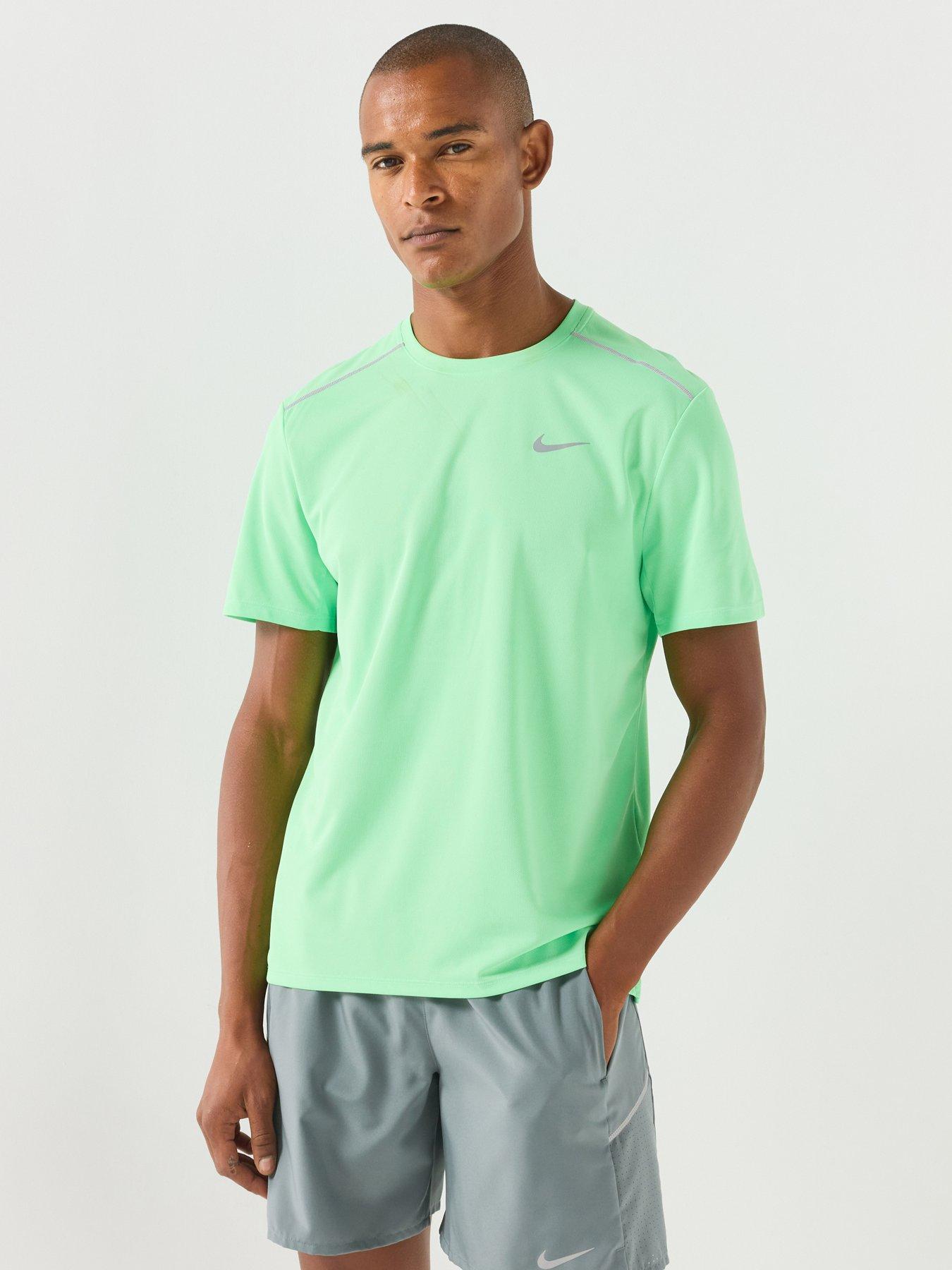 Nike Nike Mens Running Miler Dri-fit Uv Short-sleeve T-shirt - Green