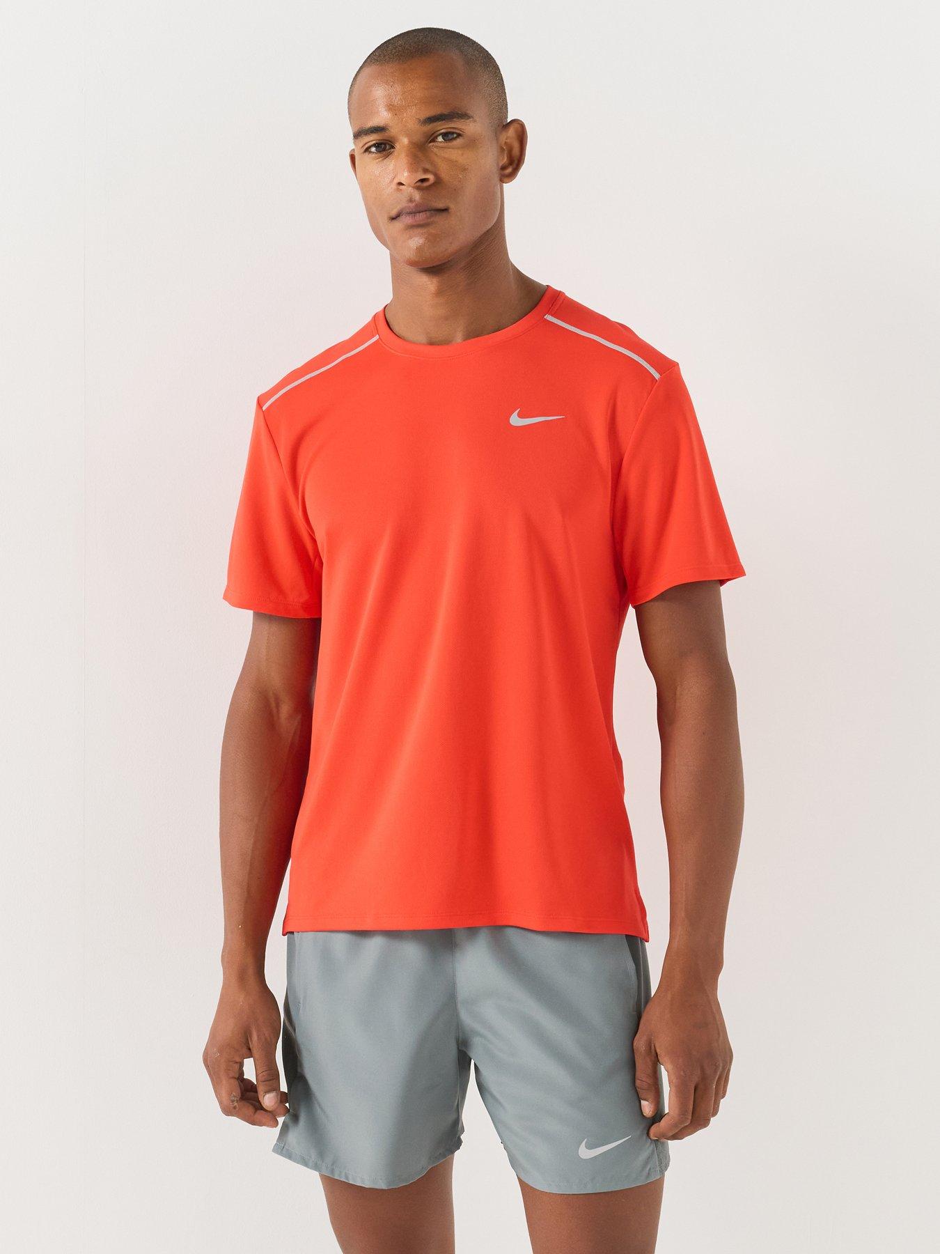 Nike Mens Running Miler Dri-Fit UV Short-Sleeve T-Shirt - Red