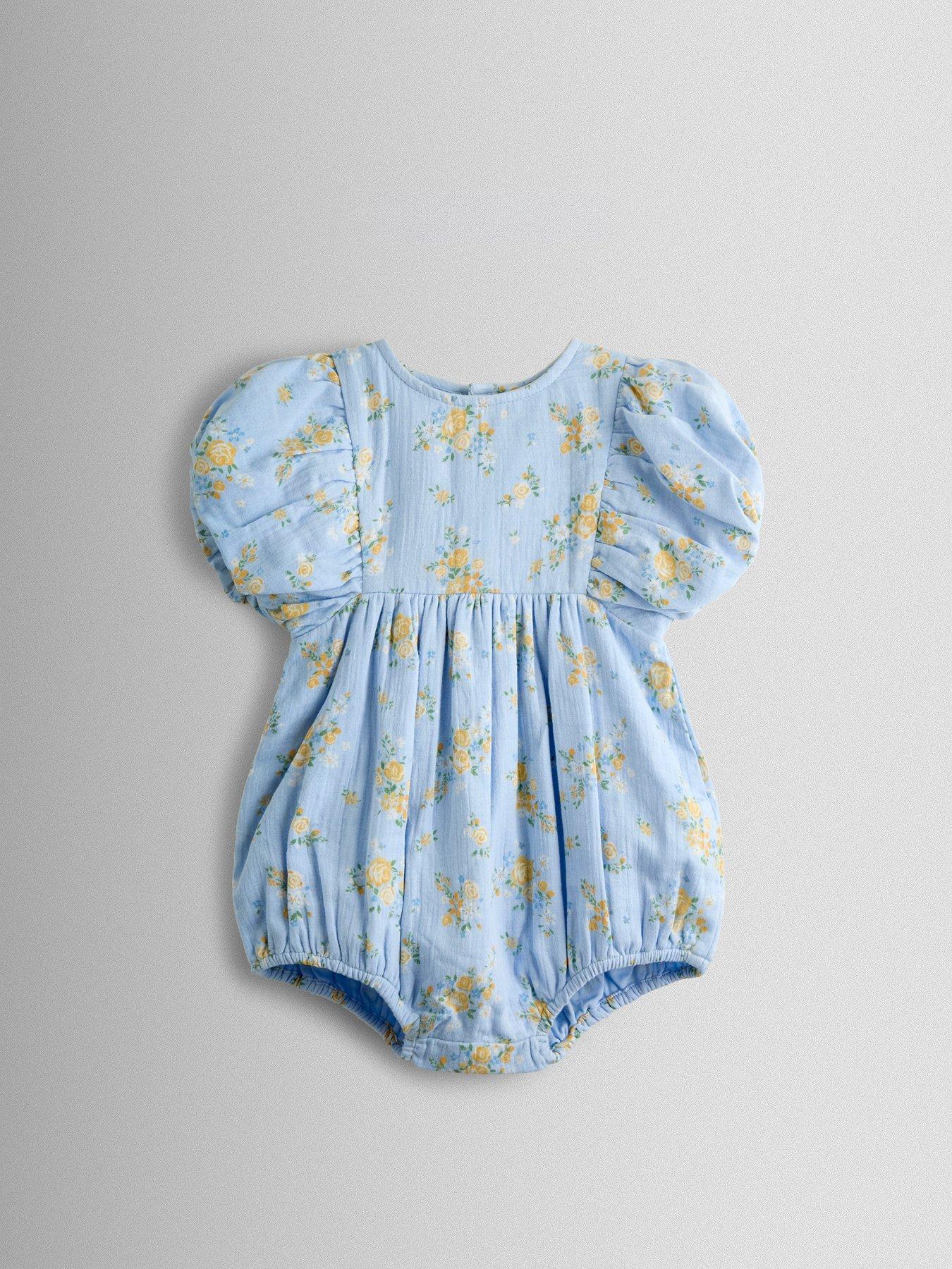 JoJo Maman Bebe Baby Girls Floral Cheesecloth Romper - Blue