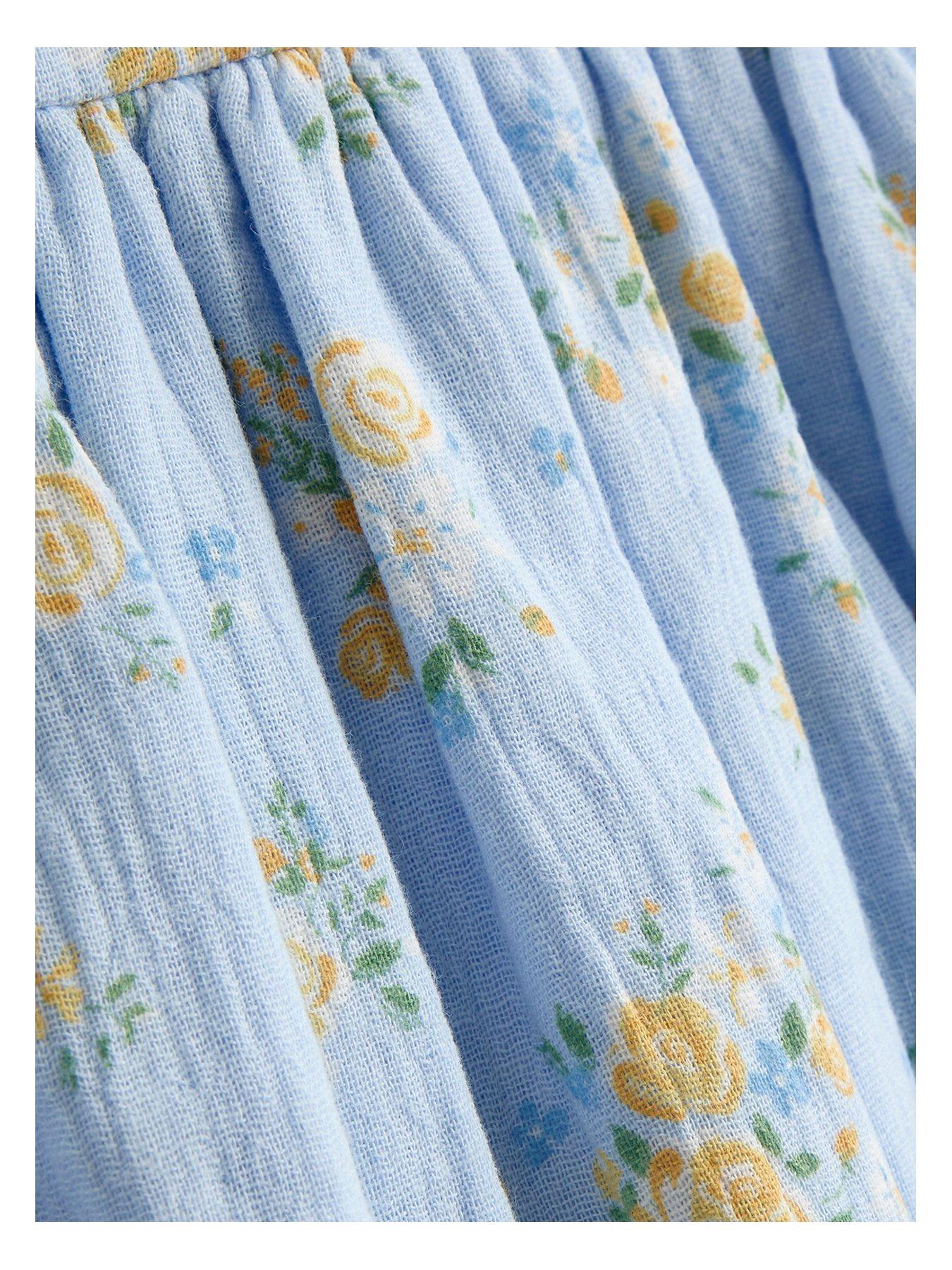 Image 2 of 4 of JoJo Maman Bebe Baby Girls Floral Cheesecloth Romper - Blue