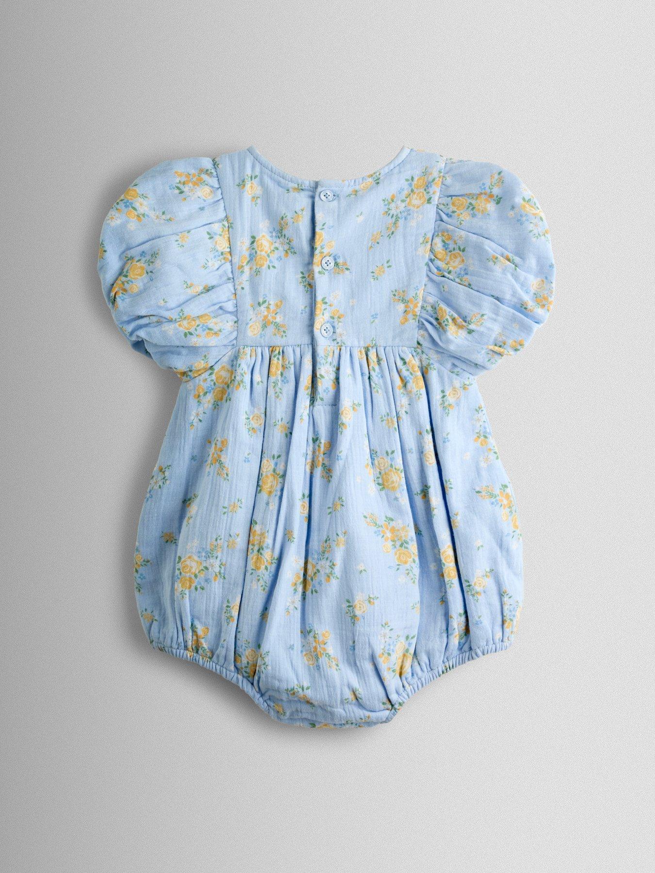 Image 4 of 4 of JoJo Maman Bebe Baby Girls Floral Cheesecloth Romper - Blue