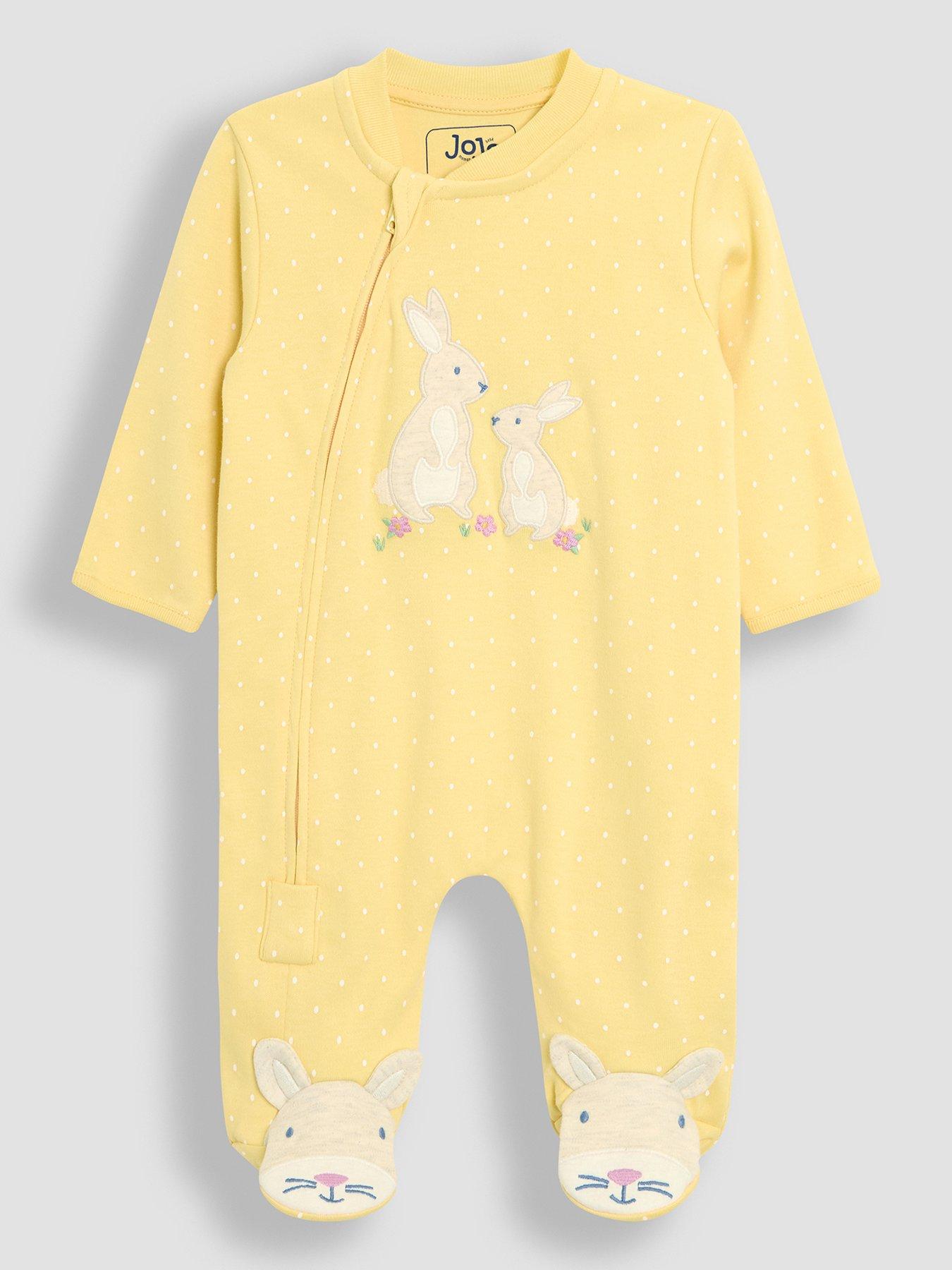 JoJo Maman Bebe Baby Girls Bunny Applique Zip Sleepsuit - Yellow