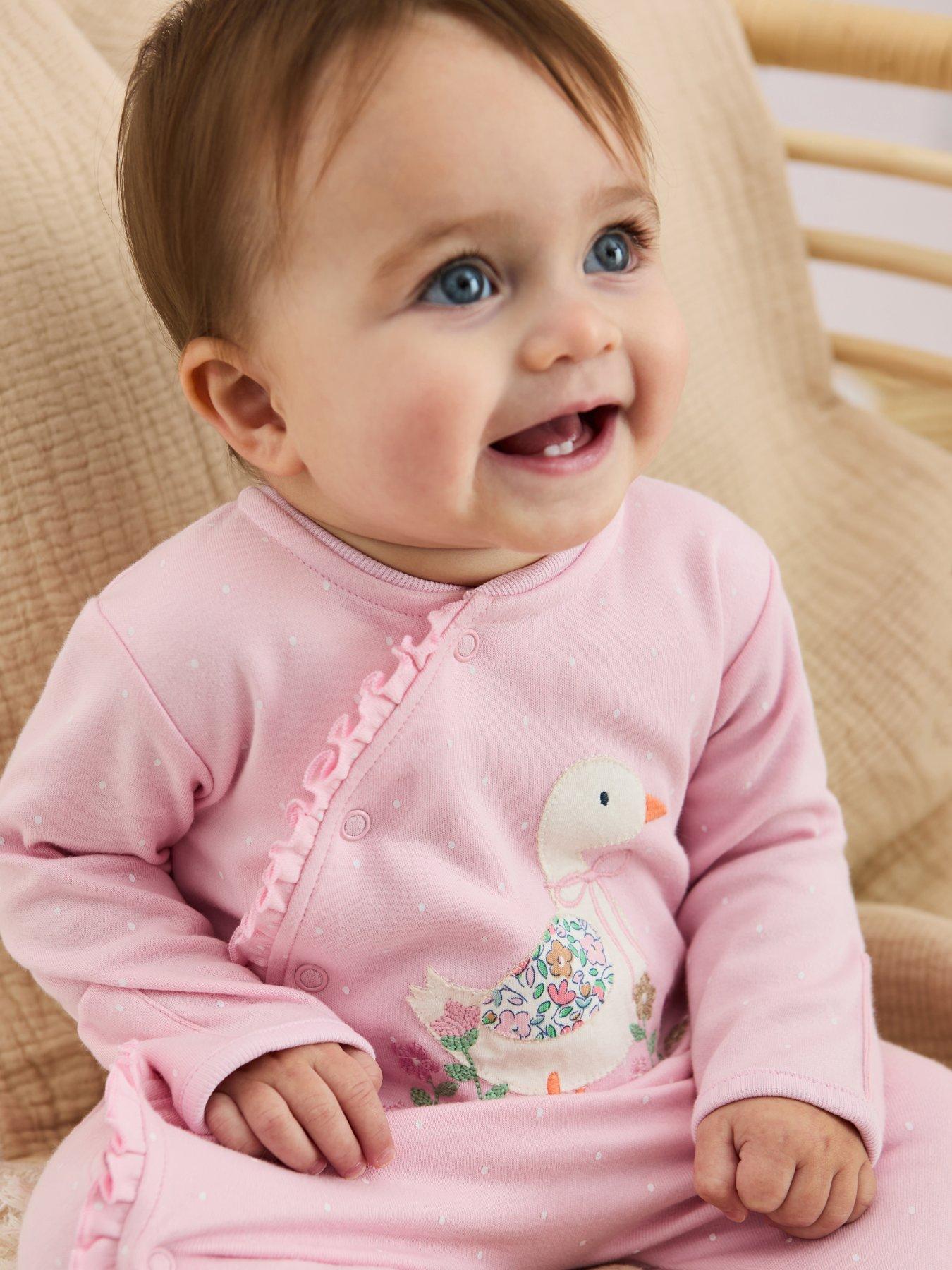JoJo Maman Bebe Baby Girls Duck Applique Sleepsuit - Pink