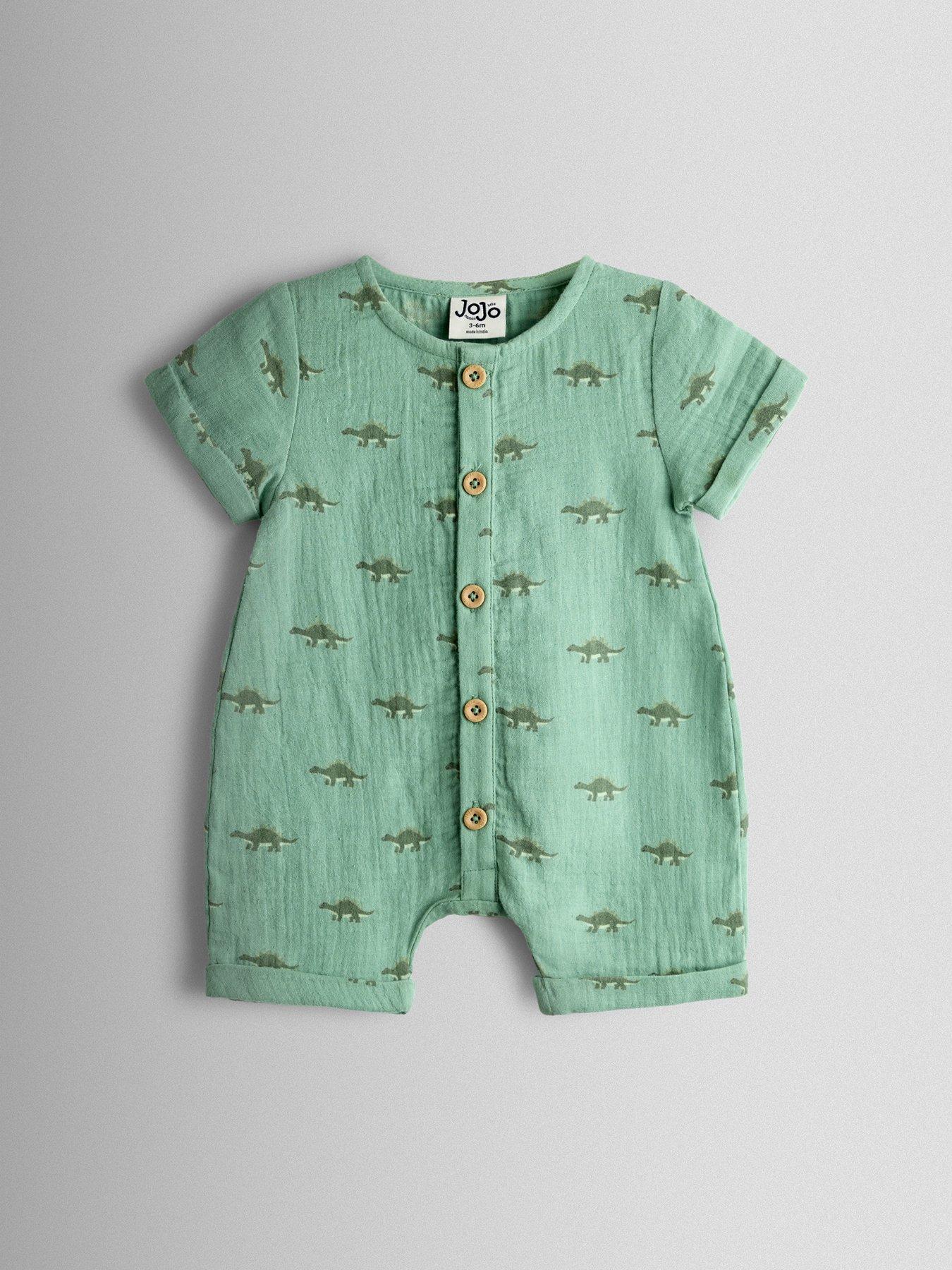 JoJo Maman Bebe Baby Boys Dino Cheesecloth Romper - Khaki