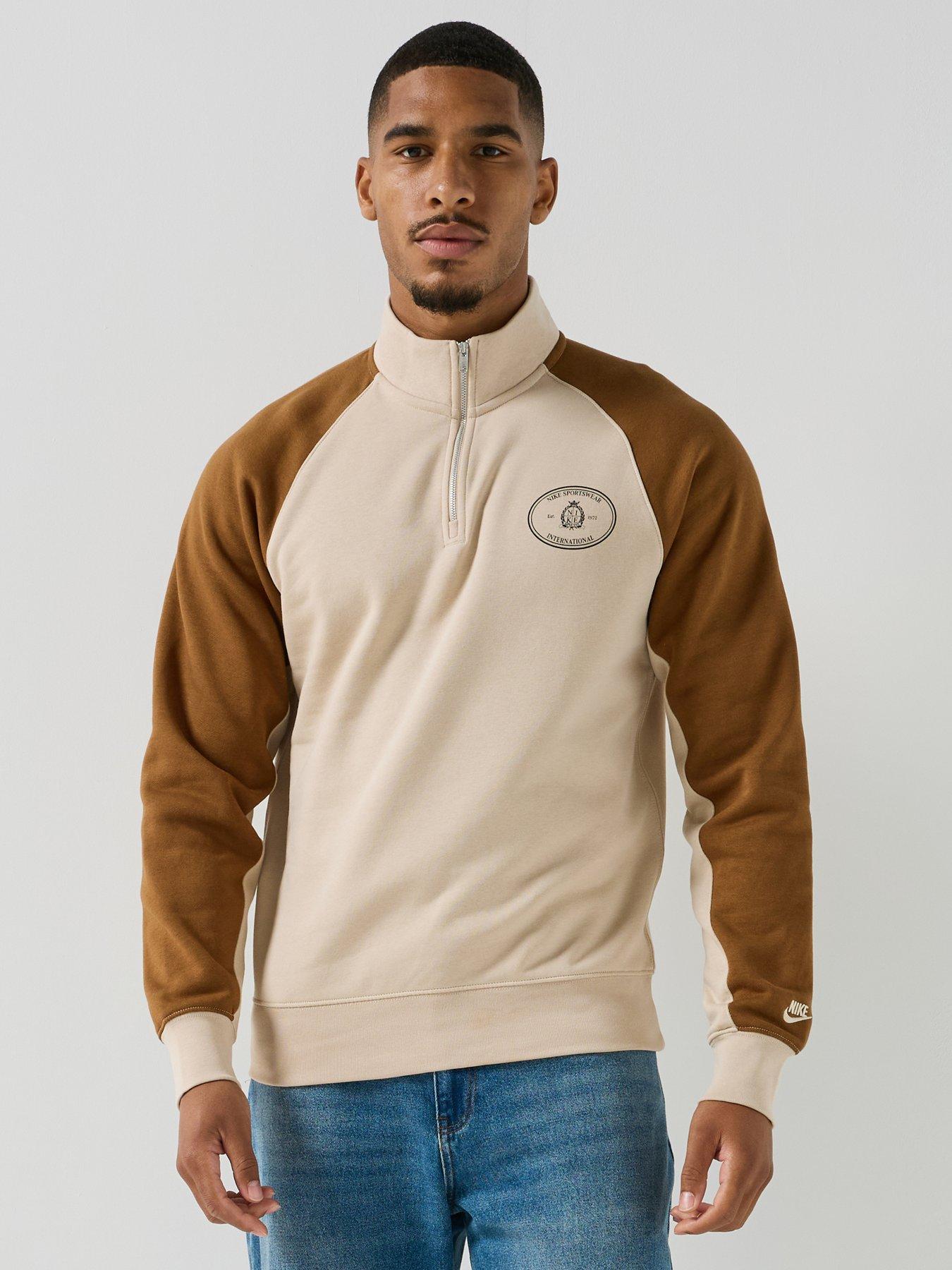 Nike Mens Sportswear Club Half Zip Sweatshirt - Beige