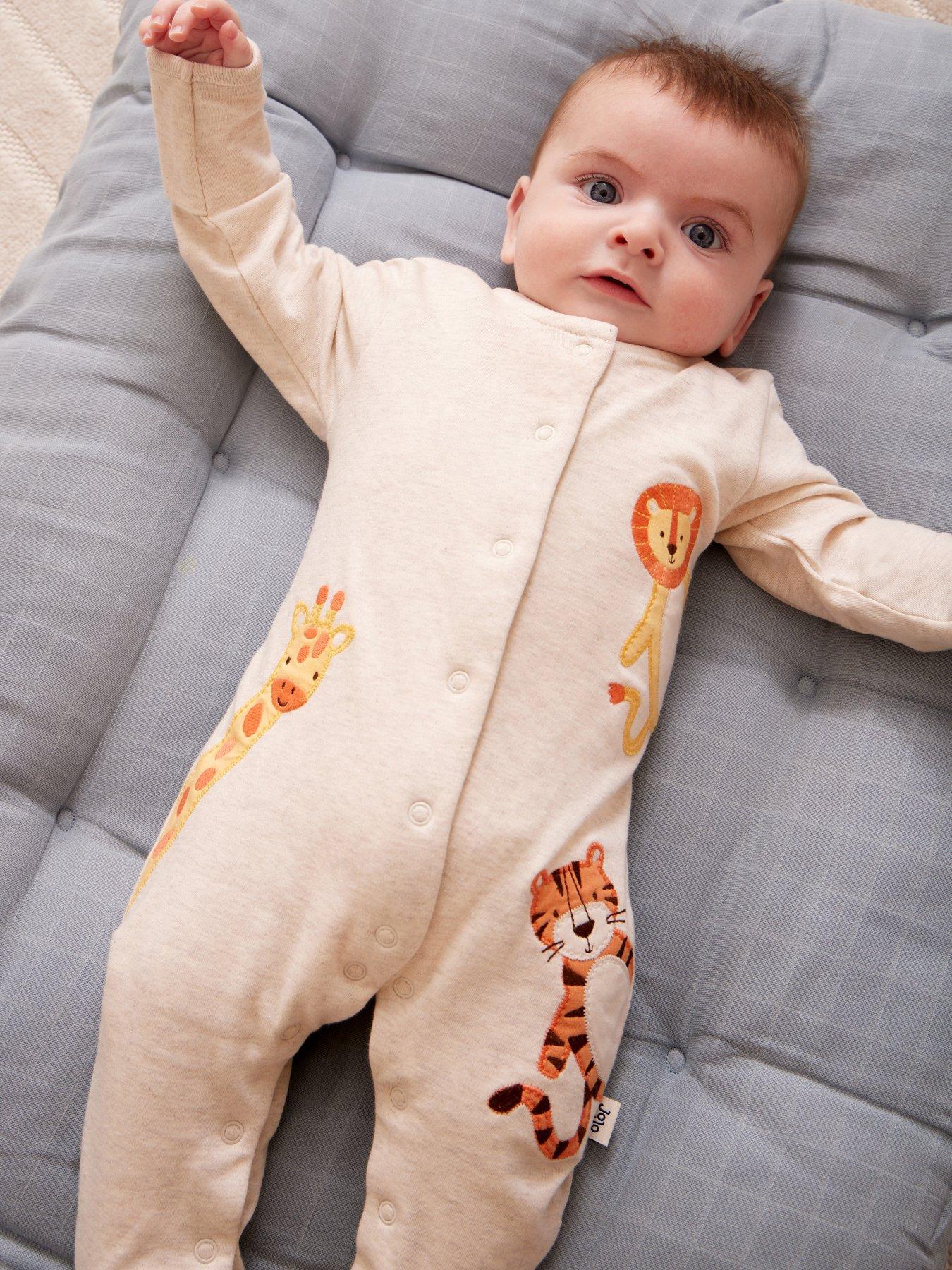 JoJo Maman Bebe Baby Boys Safari Applique Sleepsuit - Beige
