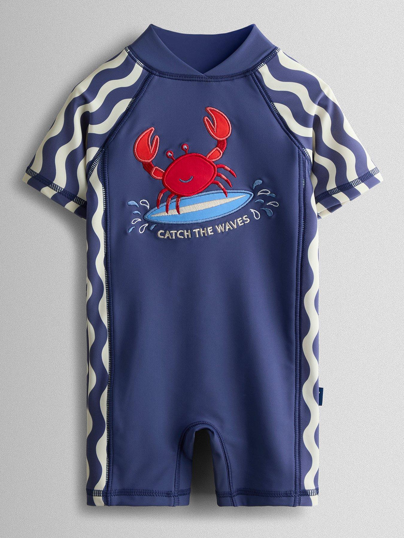 JoJo Maman Bebe Baby Boys Crab All In One Sun Protection Suit - Navy