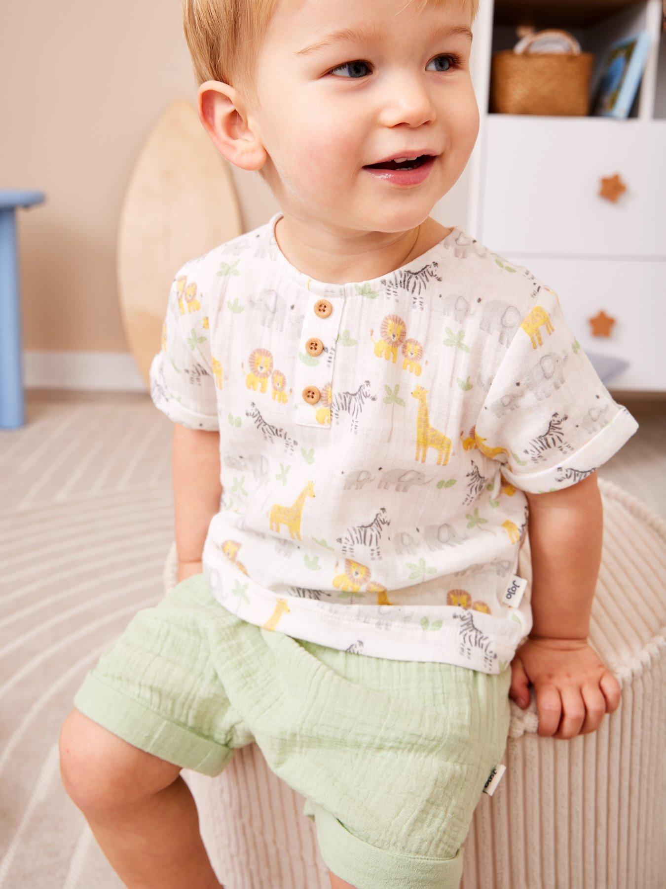 JoJo Maman Bebe Baby Boys Safari Print Top  &  Shorts Set - Green