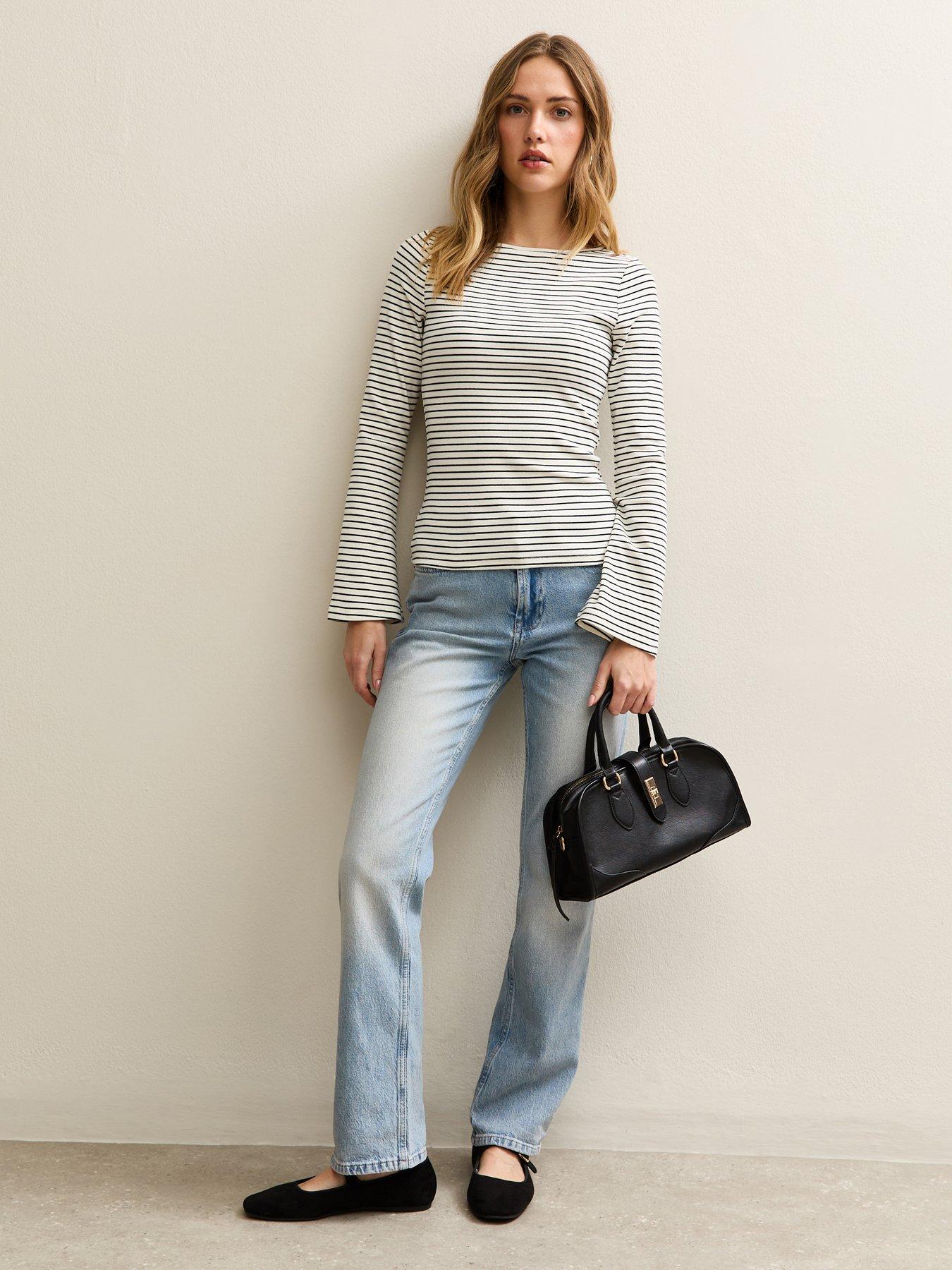 new-look-white-and-navy-striped-slash-neck-flared-sleeve-top-blue