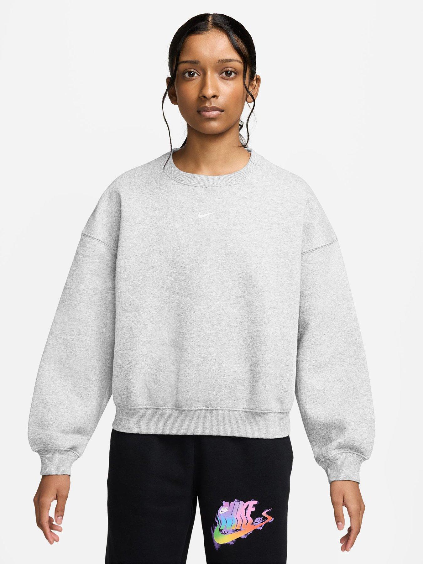 Nike Junior Girls Studio Club Fleece Crew Neck Sweatshirt - Light Grey