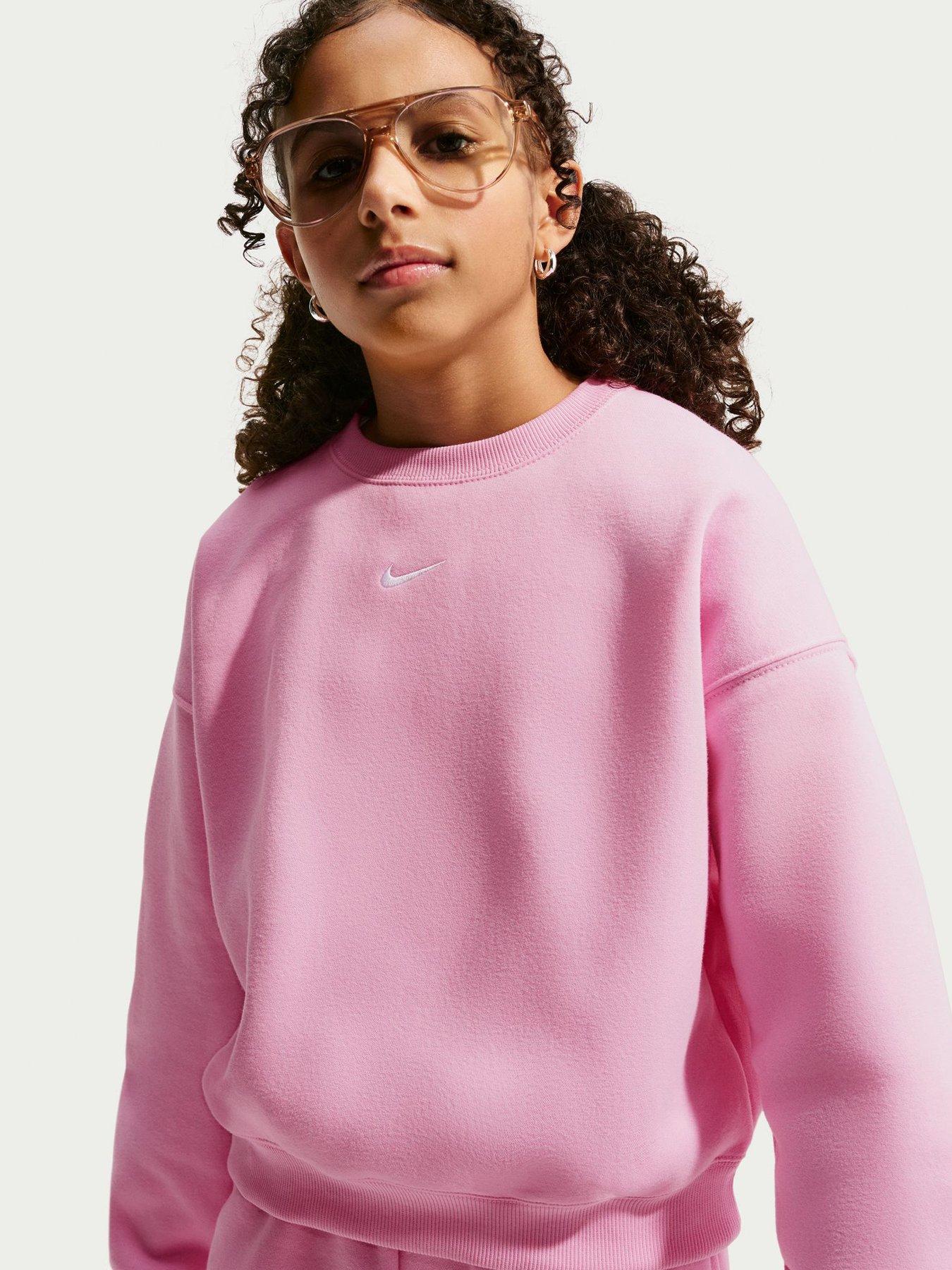Nike Junior Girls Studio Club Fleece Crew Neck Sweatshirt - Pink