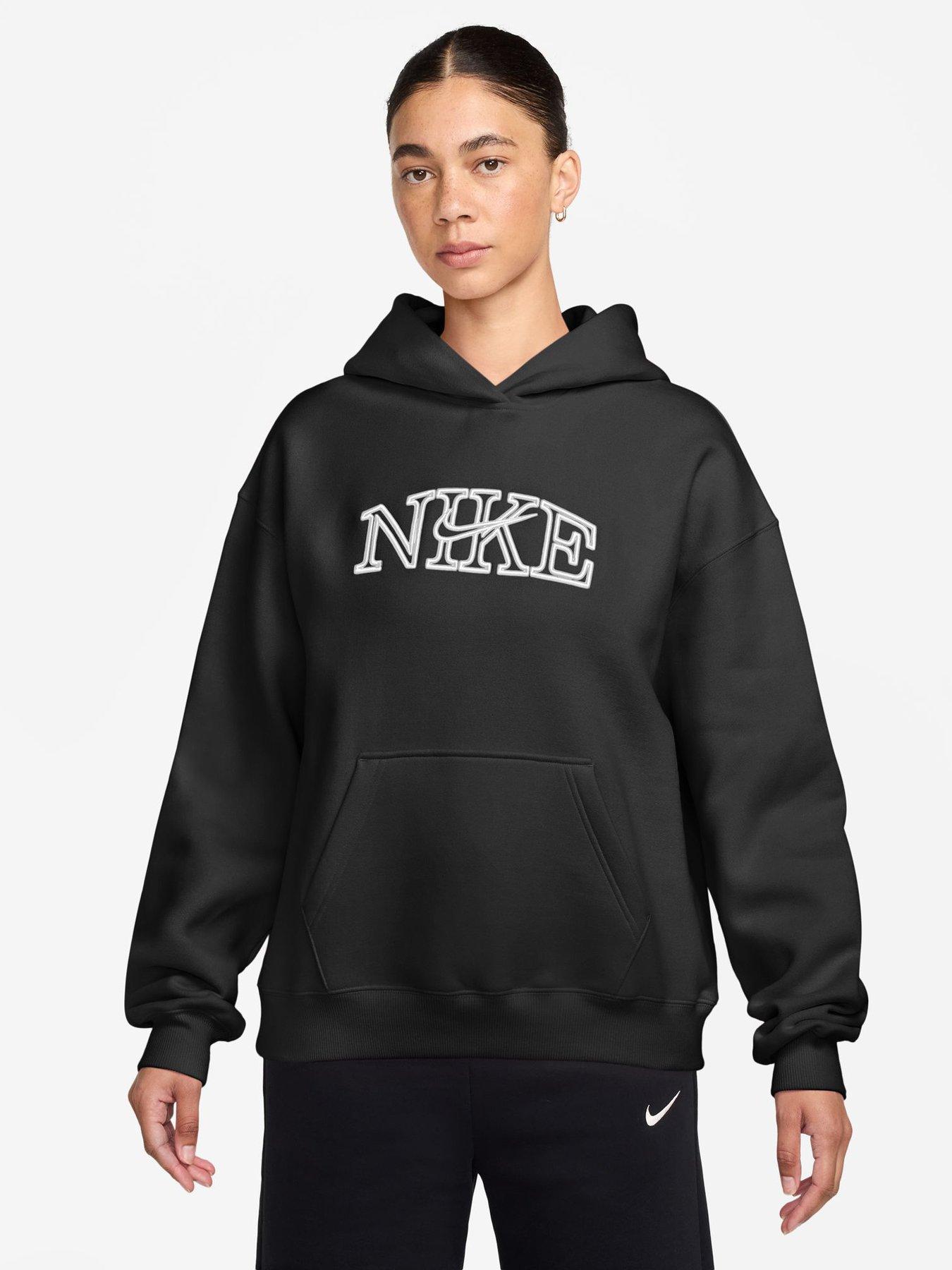 Image 1 of 3 of Nike Womens Studio Fleece Oversized Collegiate Logo Hoodie - Black