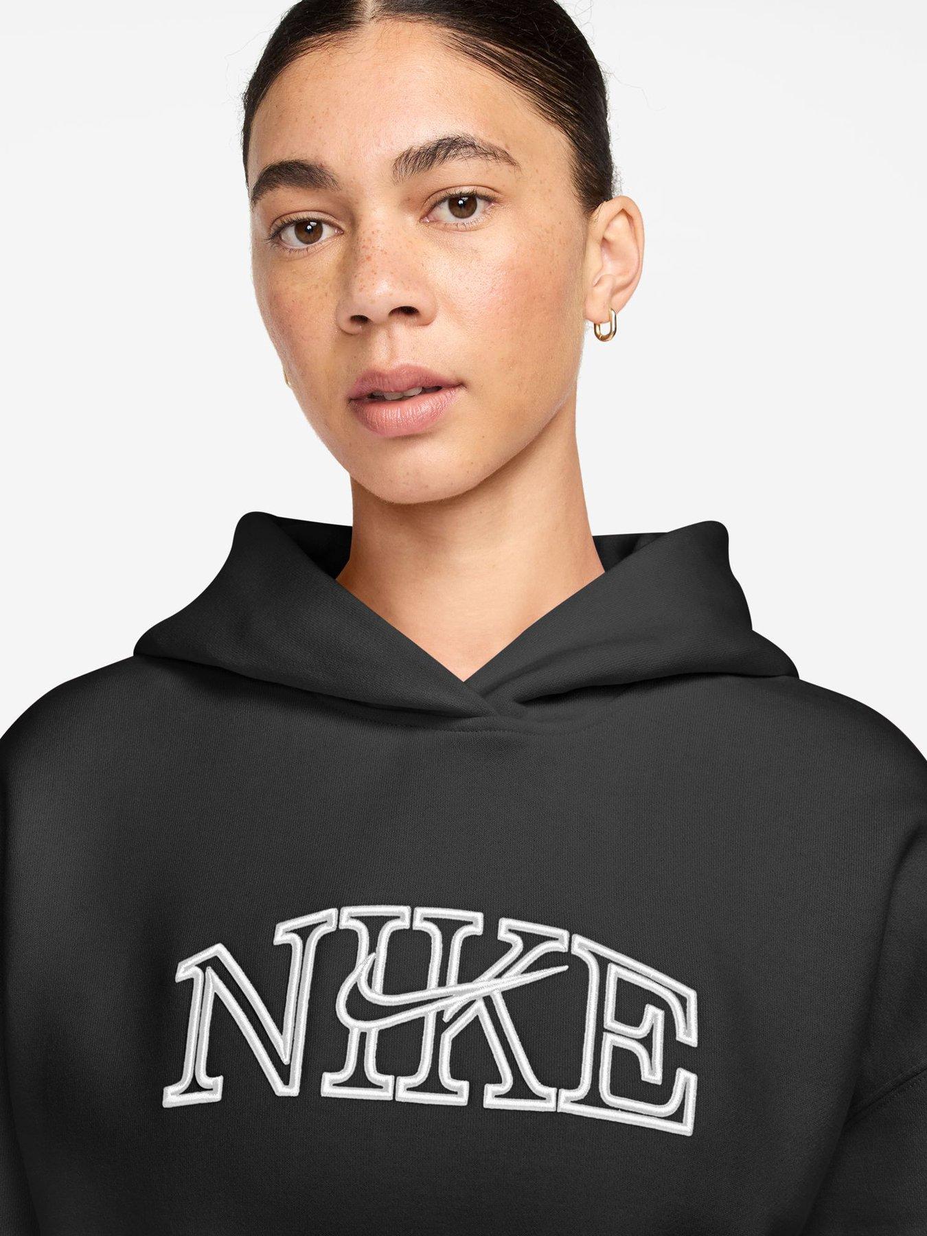 Image 3 of 3 of Nike Womens Studio Fleece Oversized Collegiate Logo Hoodie - Black