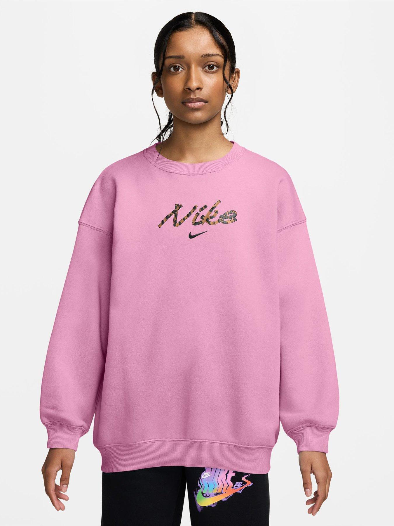 Nike Junior Girls Sportswear Studio Aop Logo Crew Sweat - Pink