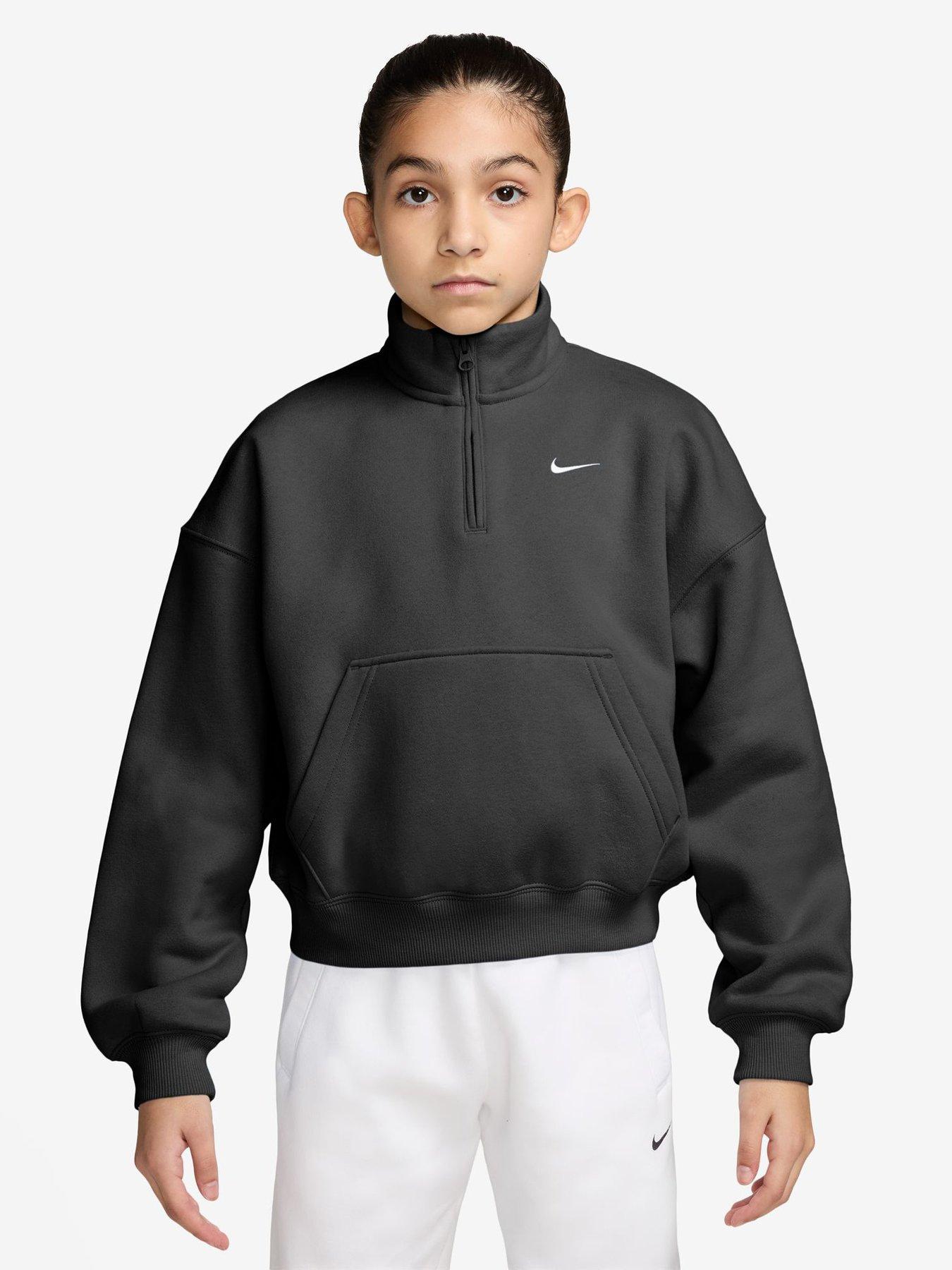 Nike Junior Girls Studio Club Fleece 1/4 Zip Sweater - Black
