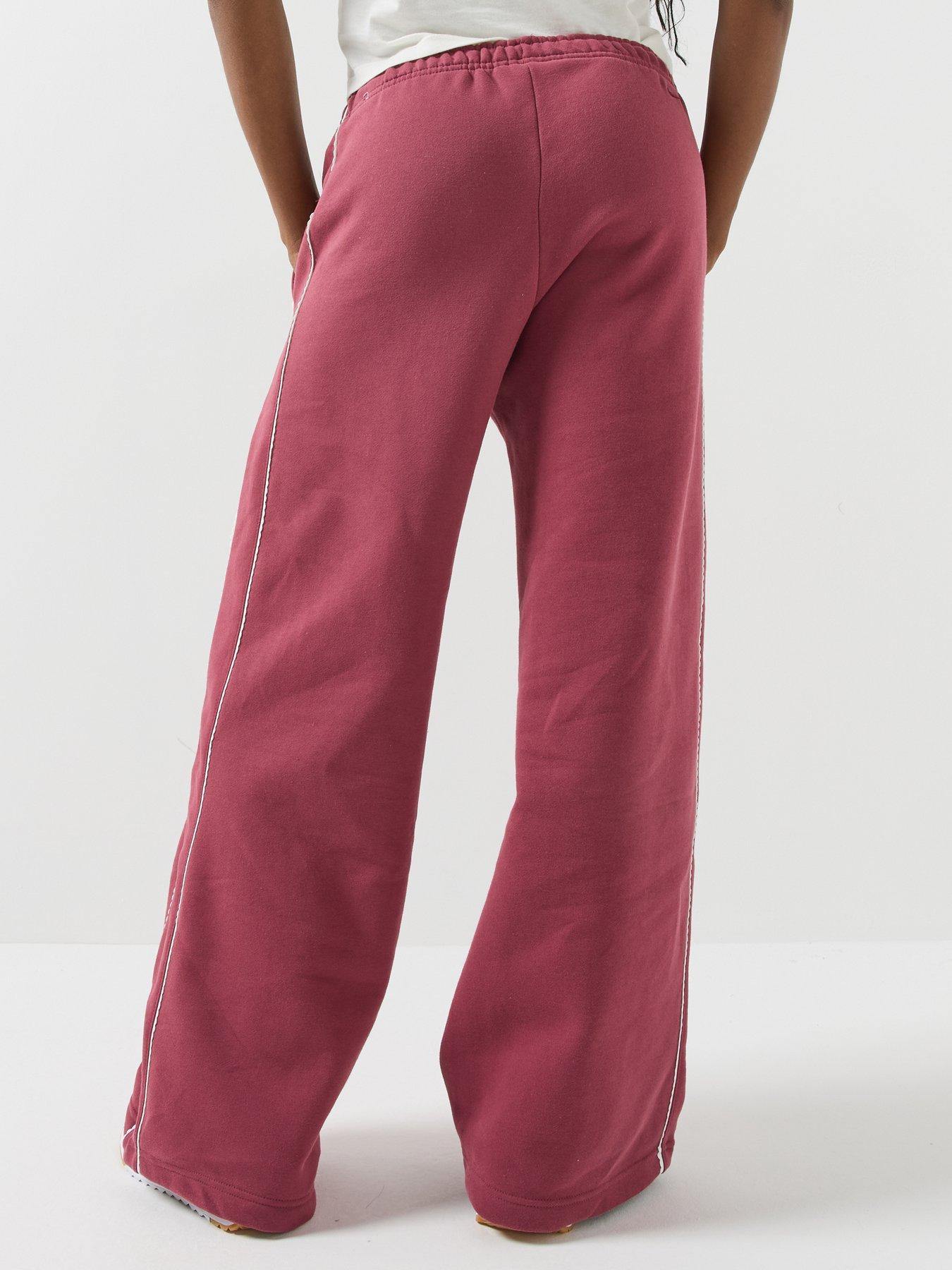 Image 2 of 6 of Nike Womens Studio Fleece Scallop Tape Logo Open Hem Joggers - Pink