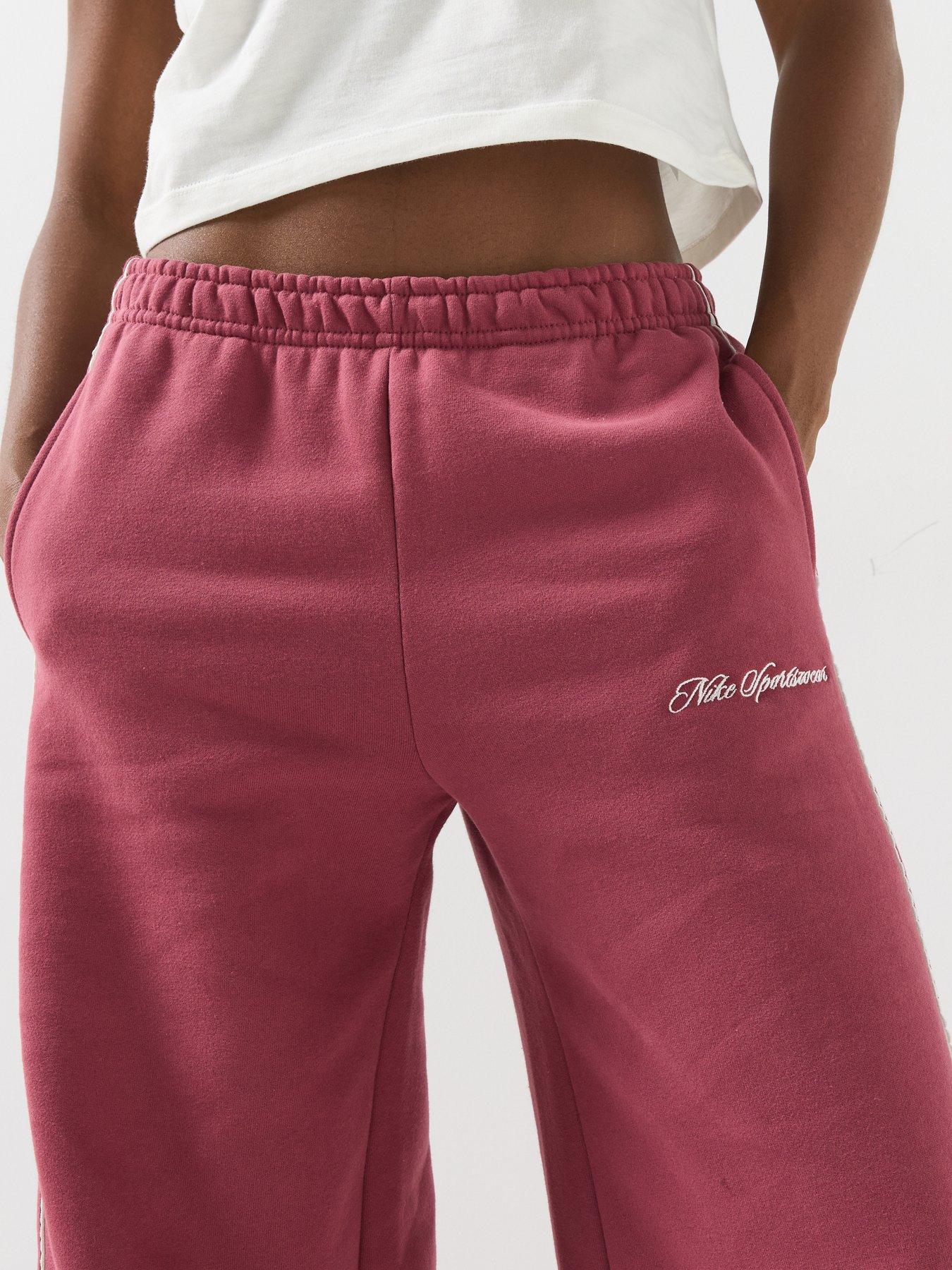 Image 4 of 6 of Nike Womens Studio Fleece Scallop Tape Logo Open Hem Joggers - Pink