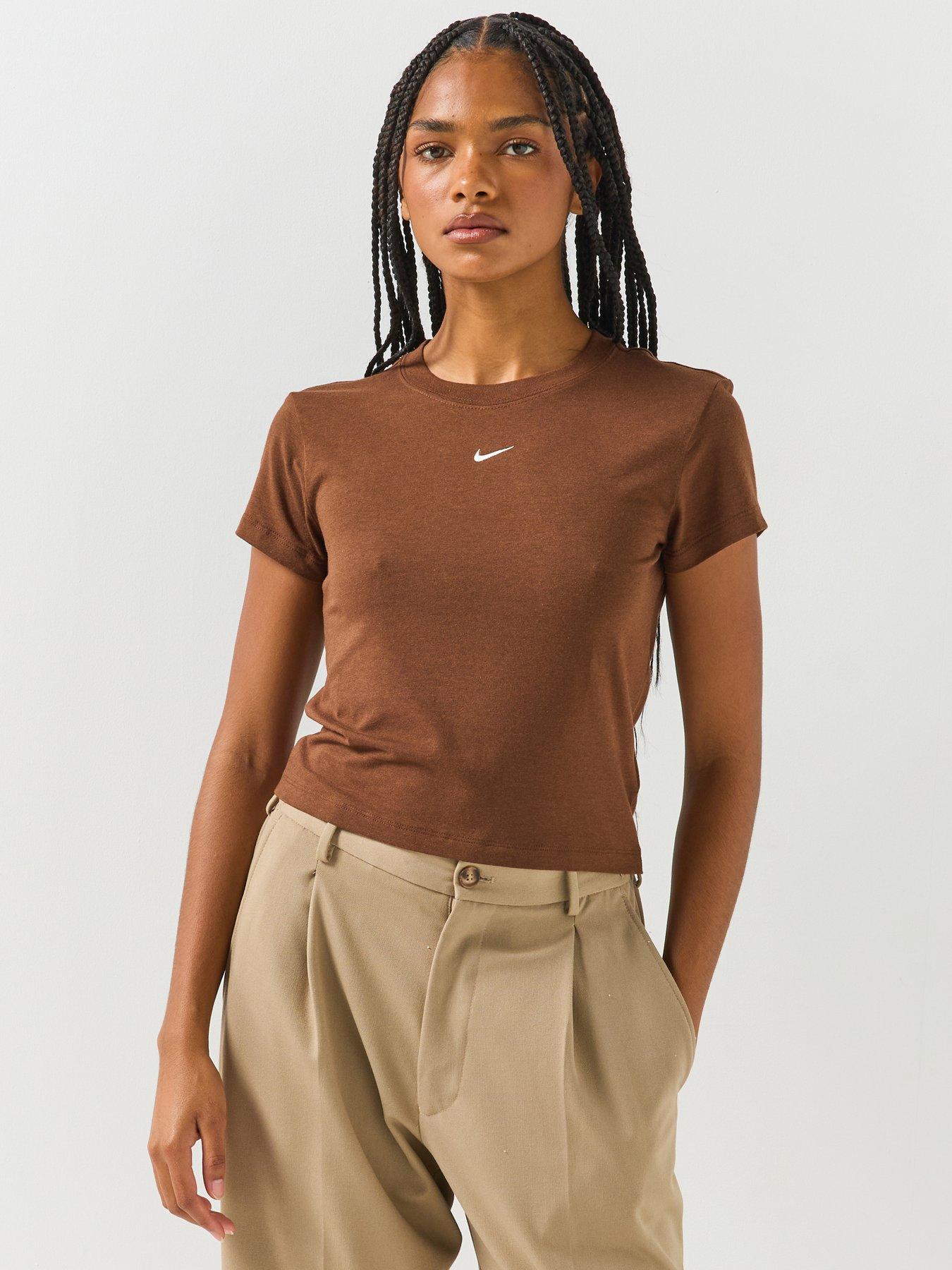 Nike Womens Chill Knit Swoosh T-Shirt - Brown
