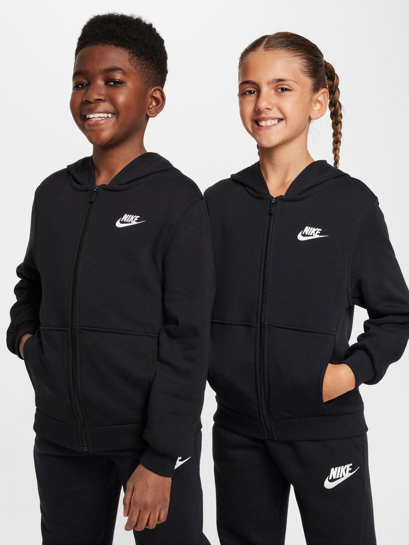 Nike Big Kids' Club Fleece Zip Through Hoodie - Black in Black/White