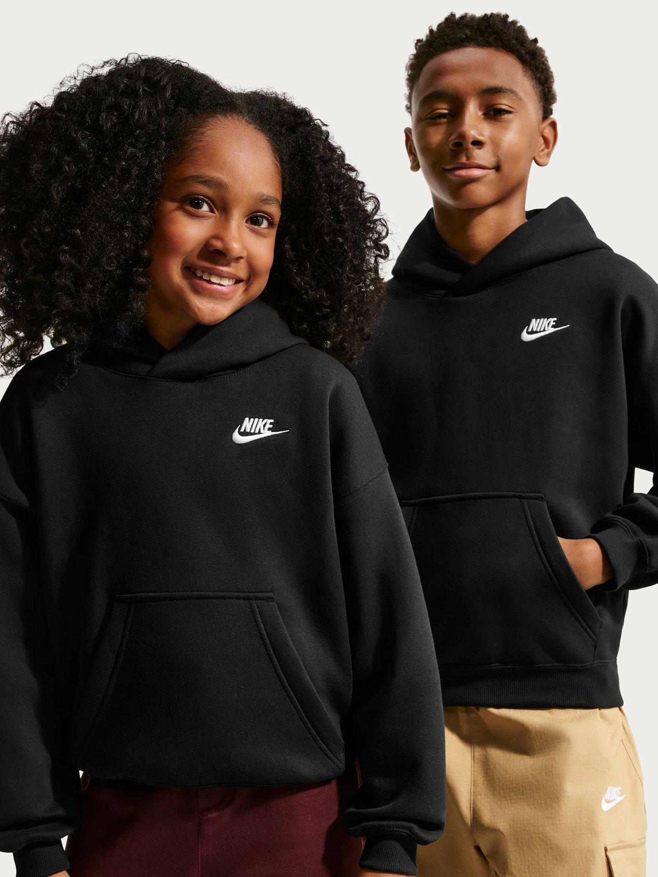 Image 1 of 5 of Nike Big Kids Club Fleece Oversized Pullover Hoodie - Black