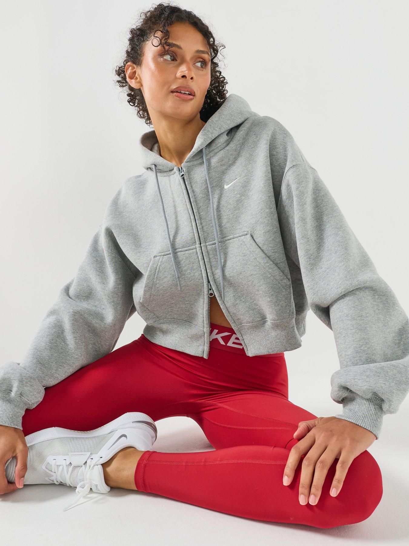 Nike Womens Studio Fleece Oversized Crop Full Zip Hoodie - Grey