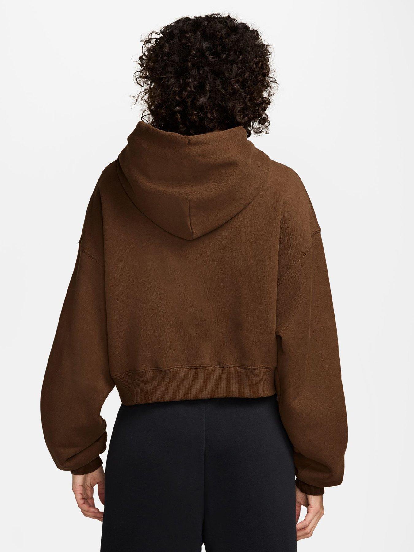 Image 2 of 3 of Nike Womens Studio Fleece Oversized Crop Full Zip Hoodie - Brown