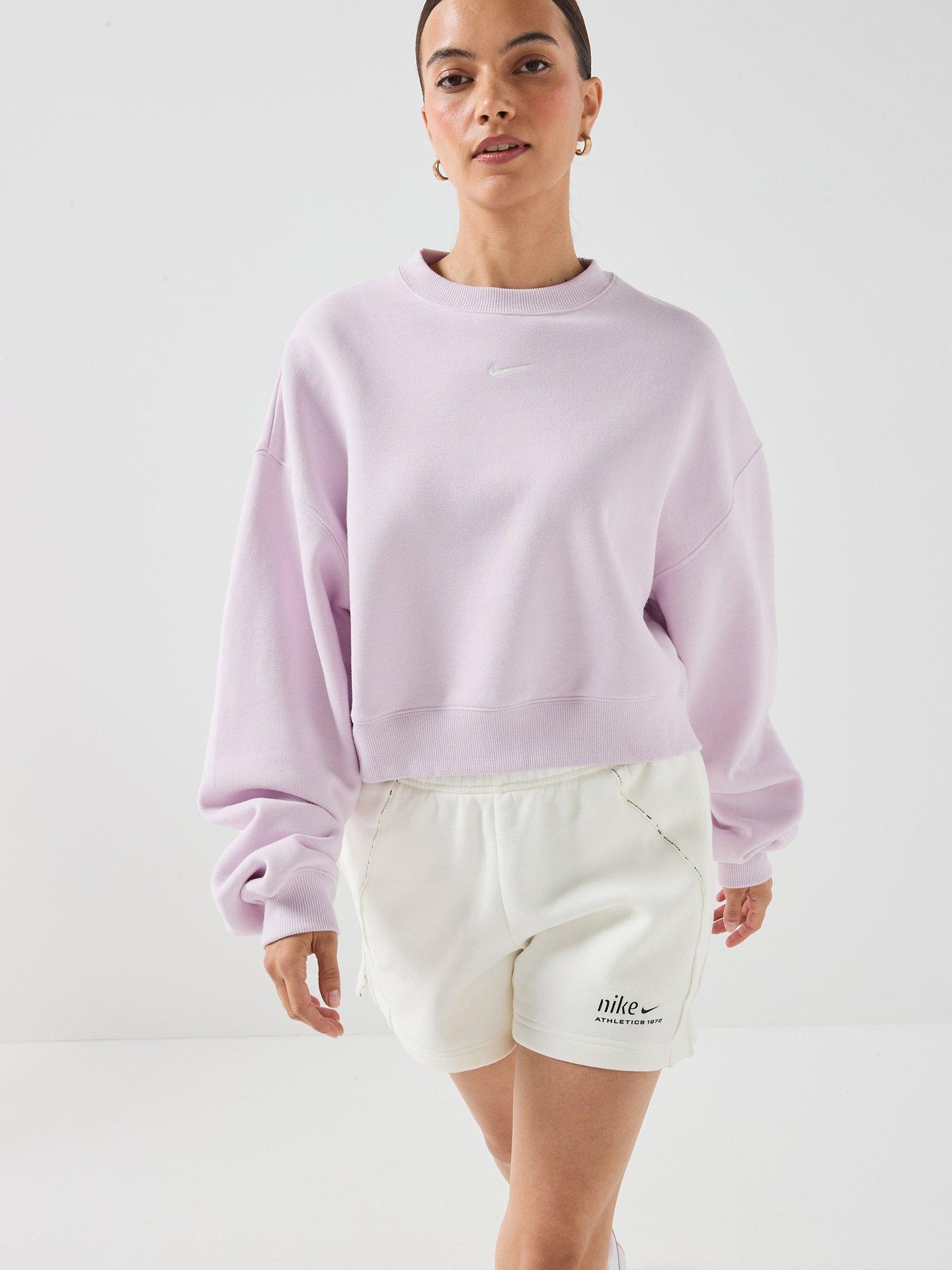 Nike Womens Studio Fleece Oversized Crop Crew Sweatshirt - Pink